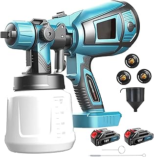 Akku Farbspritzpistole für Makita 18V Akku, 1000ml Farbsprühgerät, mit 3.0AH Akku und Ladegerät,3 Düsen und 3 Spritzmuster,von Wänden Gartenzaun Sprühgerät