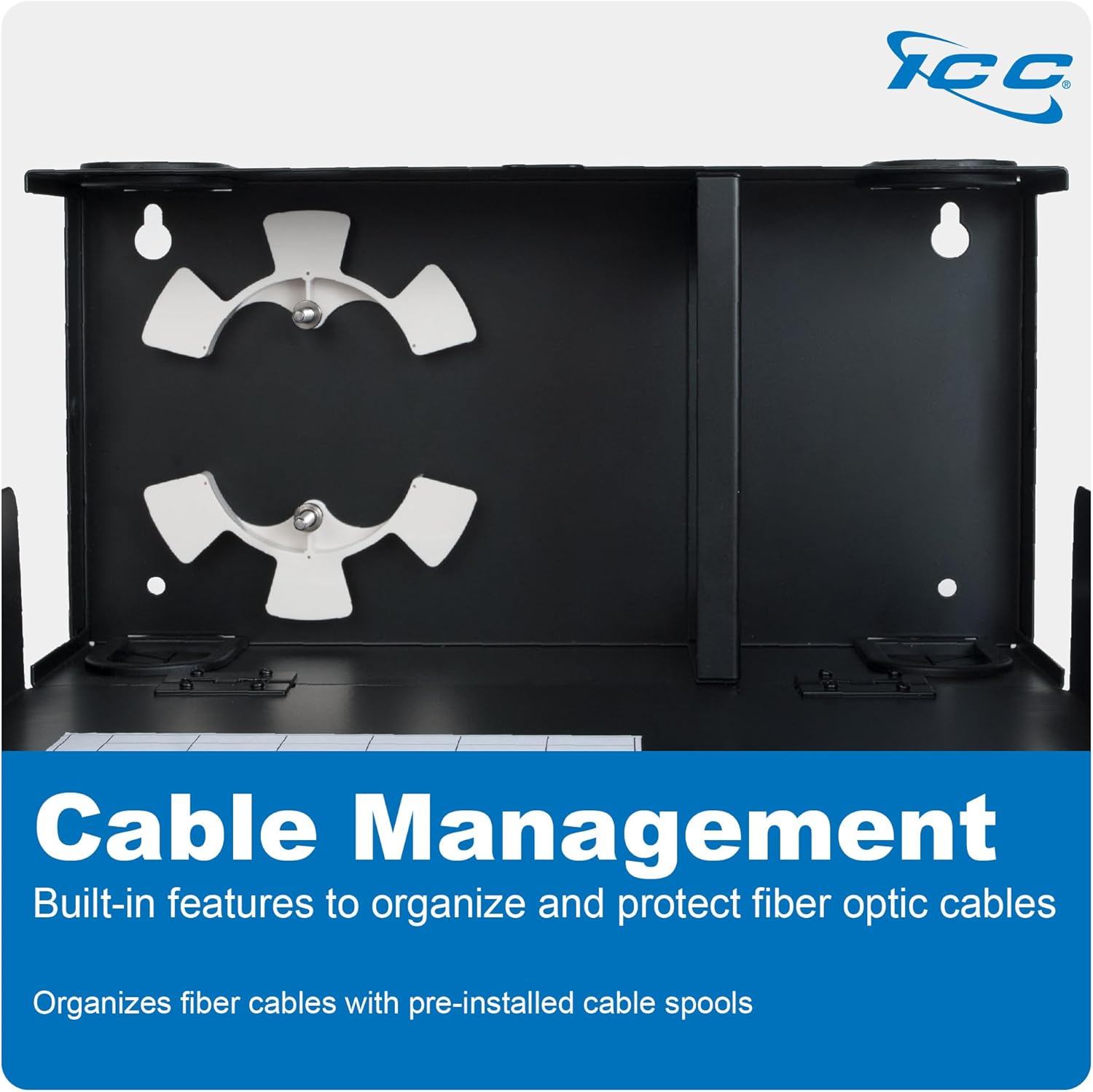 ICC Fiber Optic Wall Mount Enclosure – 2 Slots for LGX Compatible Adapter Panels or Cassettes (Sold Separately), Fiber Enclosure Supports up to 48 Fibers, Secure Fiber Management Solution, ICFODE21WM
