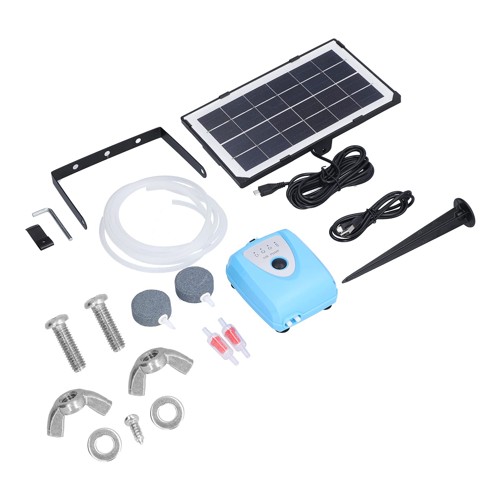 FTVOGUE Solarbetriebener Sauerstoffgenerator aus Messing und Kunststoff, Teichbelüfterpumpe, 3,7 V, 4000 MAh, 15 Stunden Laufzeit, 2 Modi, USB und Solaraufladung, für Aquarien, Teiche, Angeln Im