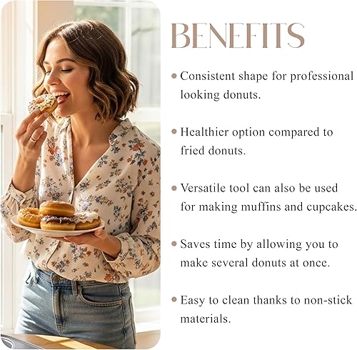 Vista 4 de Bellemain Premiere - Molde para donas para hornear, antiadherente de 12.5 x 8.5 pulgadas con 6 moldes para donas, bandejas de acero para donas