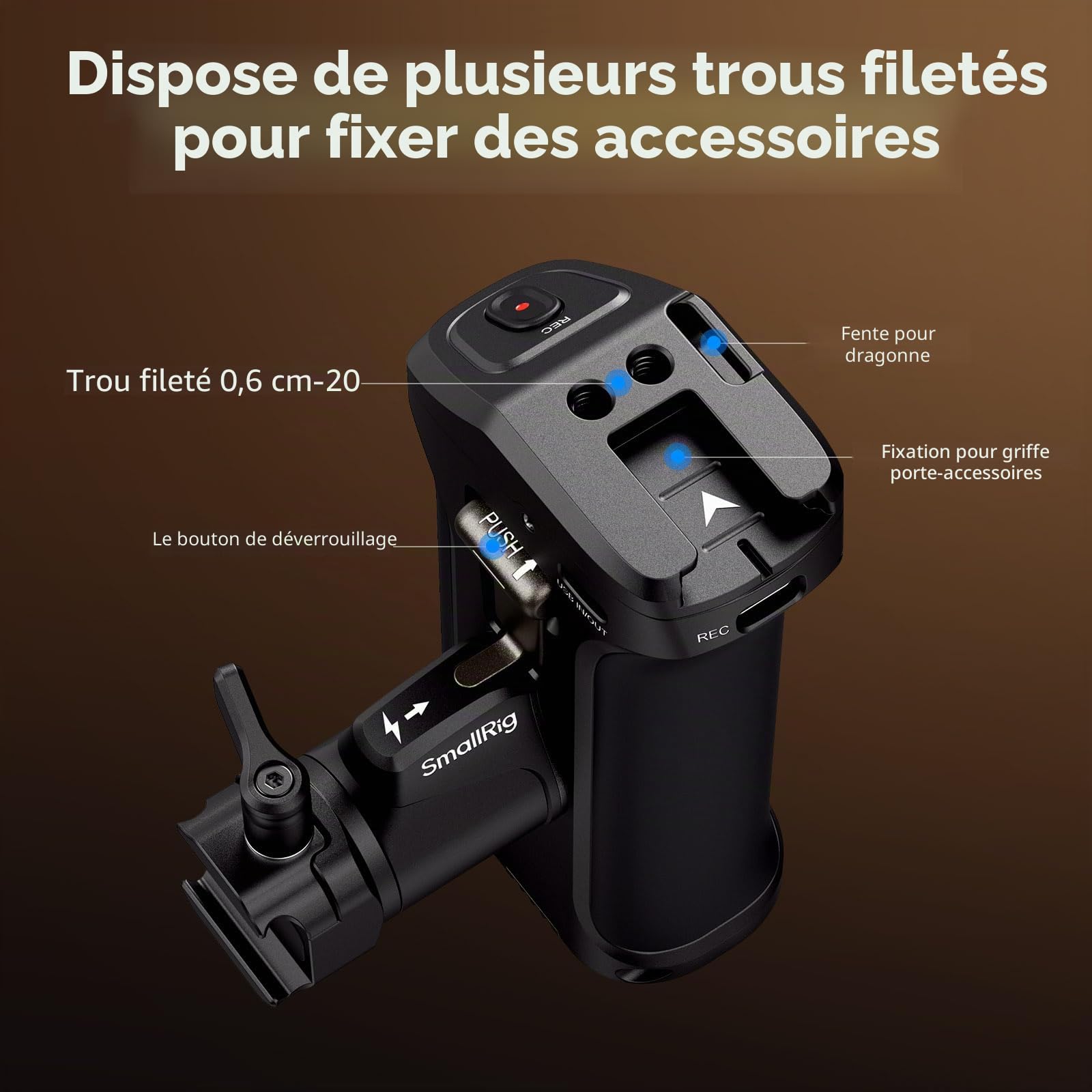 SMALLRIG Poignée Latérale Rotative avec Déclencheur REC pour Canon R3/R5/R6caméras Blackmagic Design Sélectionnées, Compatible avec Batterie F550/570-5235