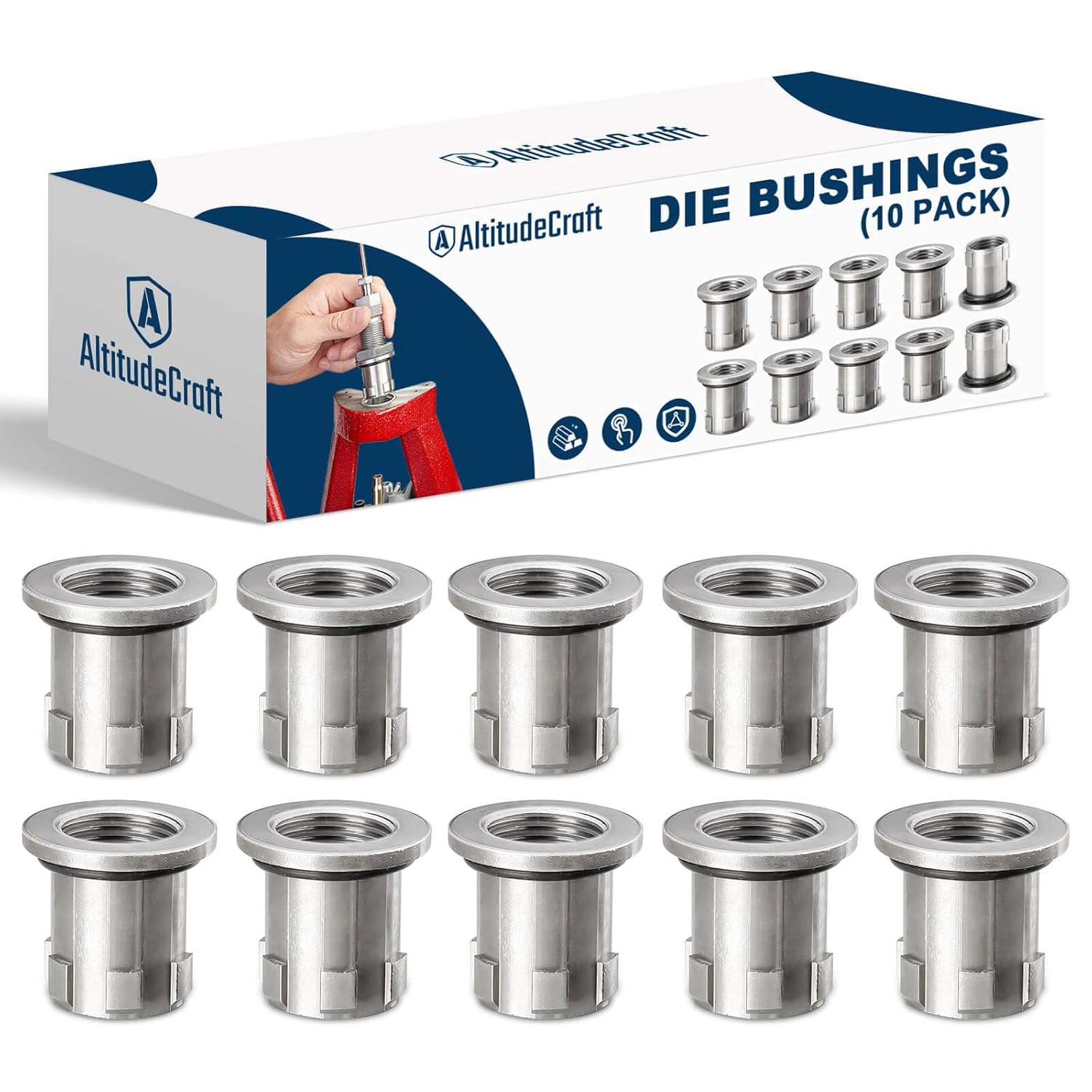Reloading Die Bushings-10 Pack, Quick-Change Bushing System for Reloading, Compatible with Hornady Single-Stage and Progressive Press