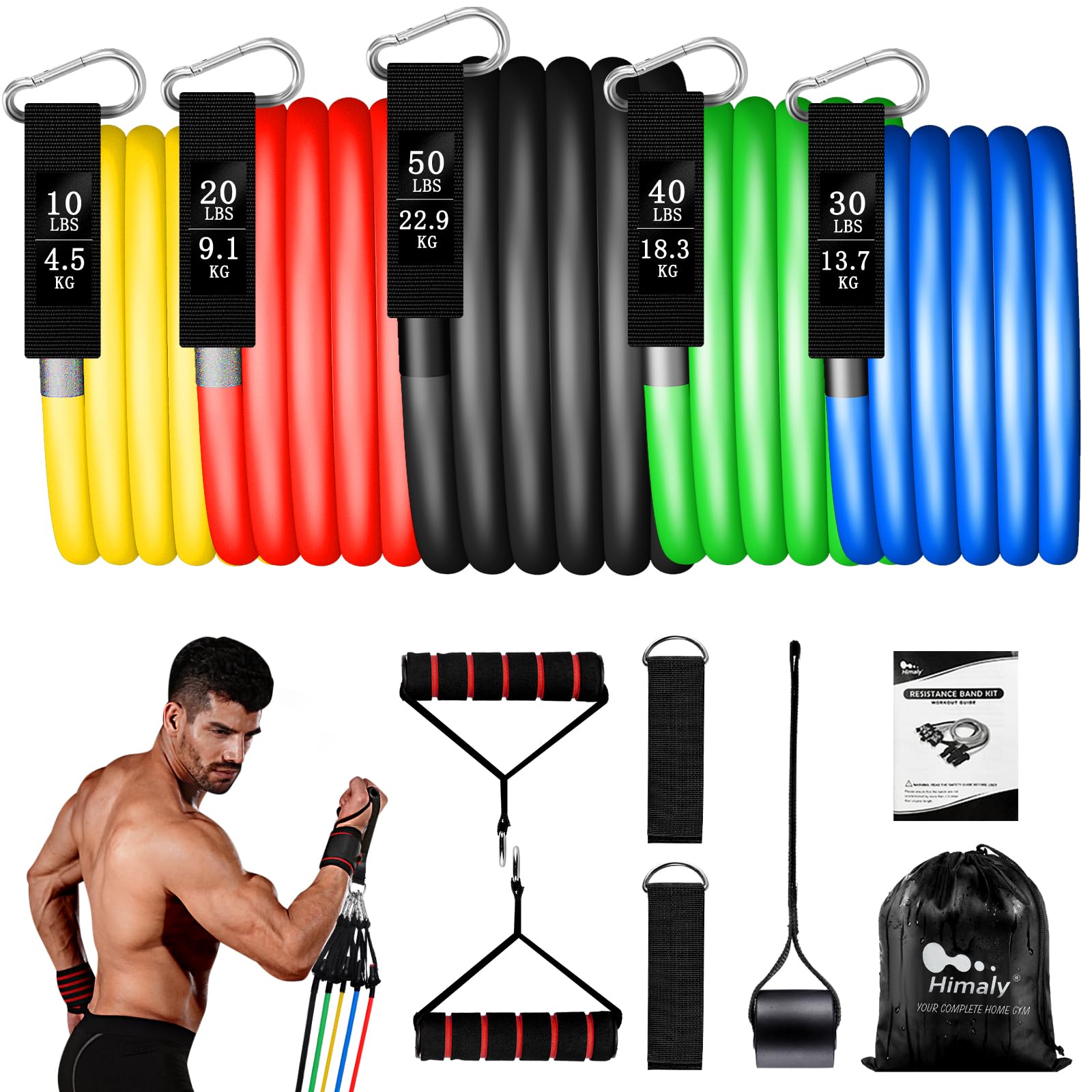 Resistance Bands Set 5pcs with Handle Strength Exercise Resistance Band Training Fitness Tubes Tension Bands Workout Gym Equipment Men and Women