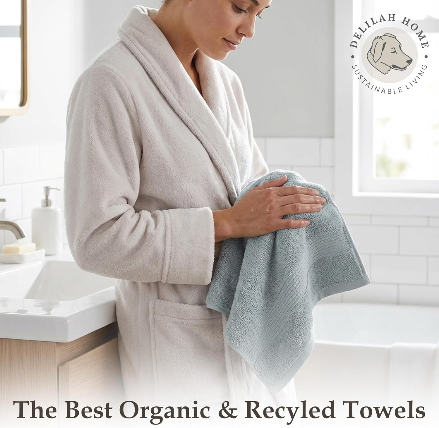 Delilah Home Turkish Cotton Bath Towels - Soft and Absorbent, 100% Organic, 700 GSM Thick Weave, Gentle for Sensitive Skin - 2 Pieces Hand Towel Set 16x30 Inches - Mineral Green