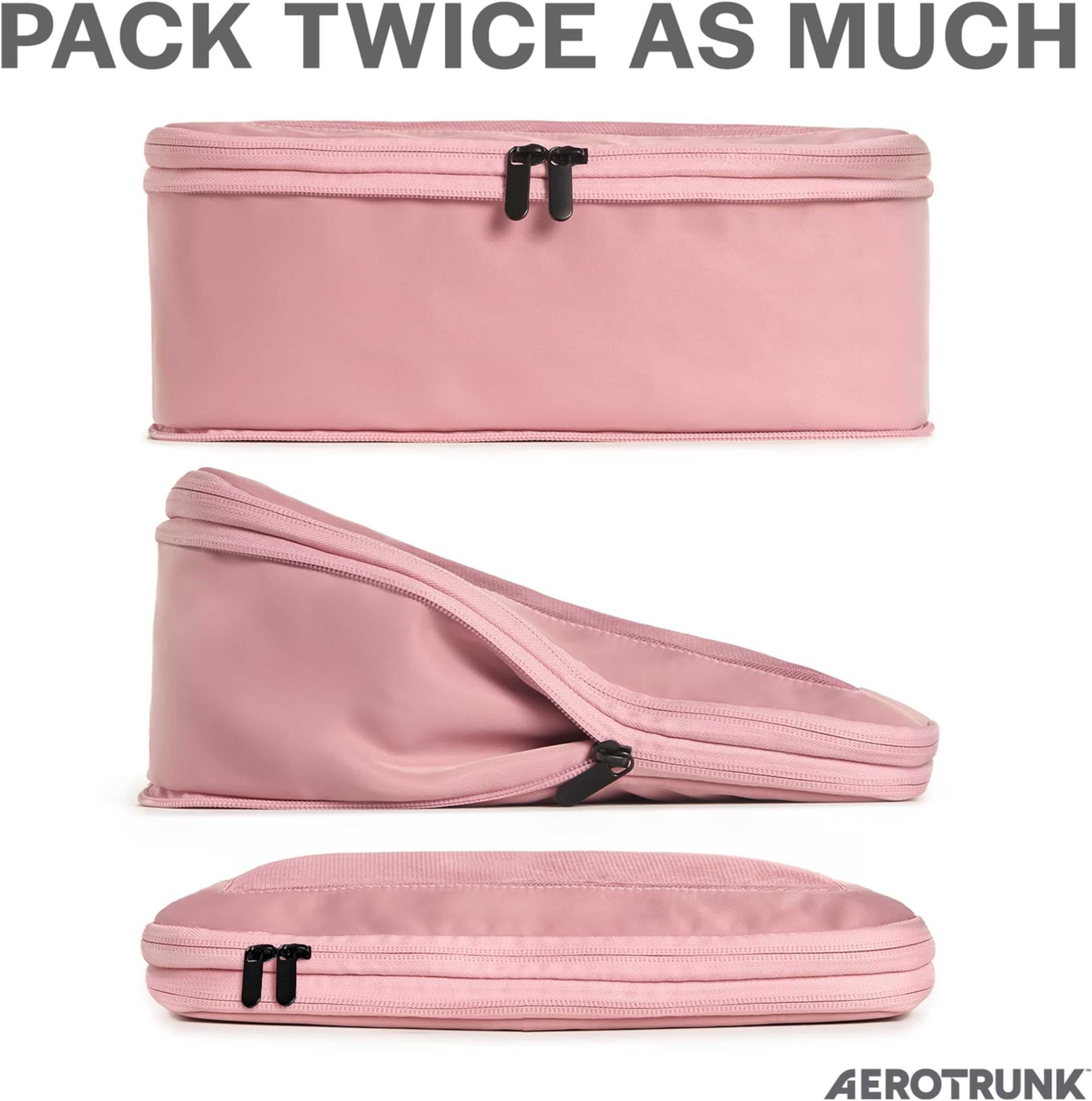 Aerotrunk Compression Packing Cubes for Travel - Luggage Organizer Bags - Double Zipper Packing Cubes for Suitcases (6-Pack, Pink)