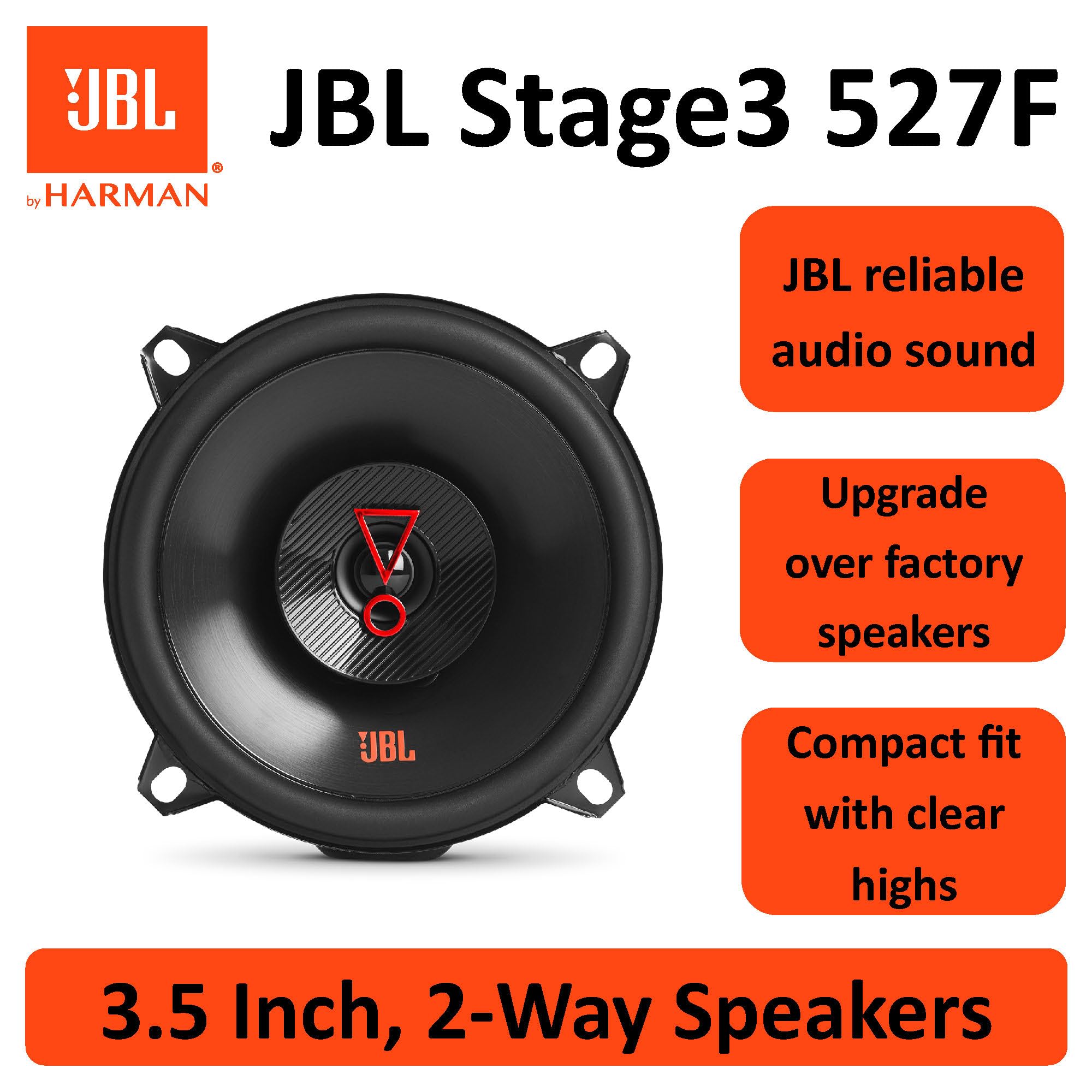 JBL Stage3 527F 2-drożny zestaw głośników samochodowych Harman Kardon - 200 W głośniki samochodowe - 2 sztuki Car HiFi Box duży 13 cm - 130 mm - 5,25 cala bez osłony grilla