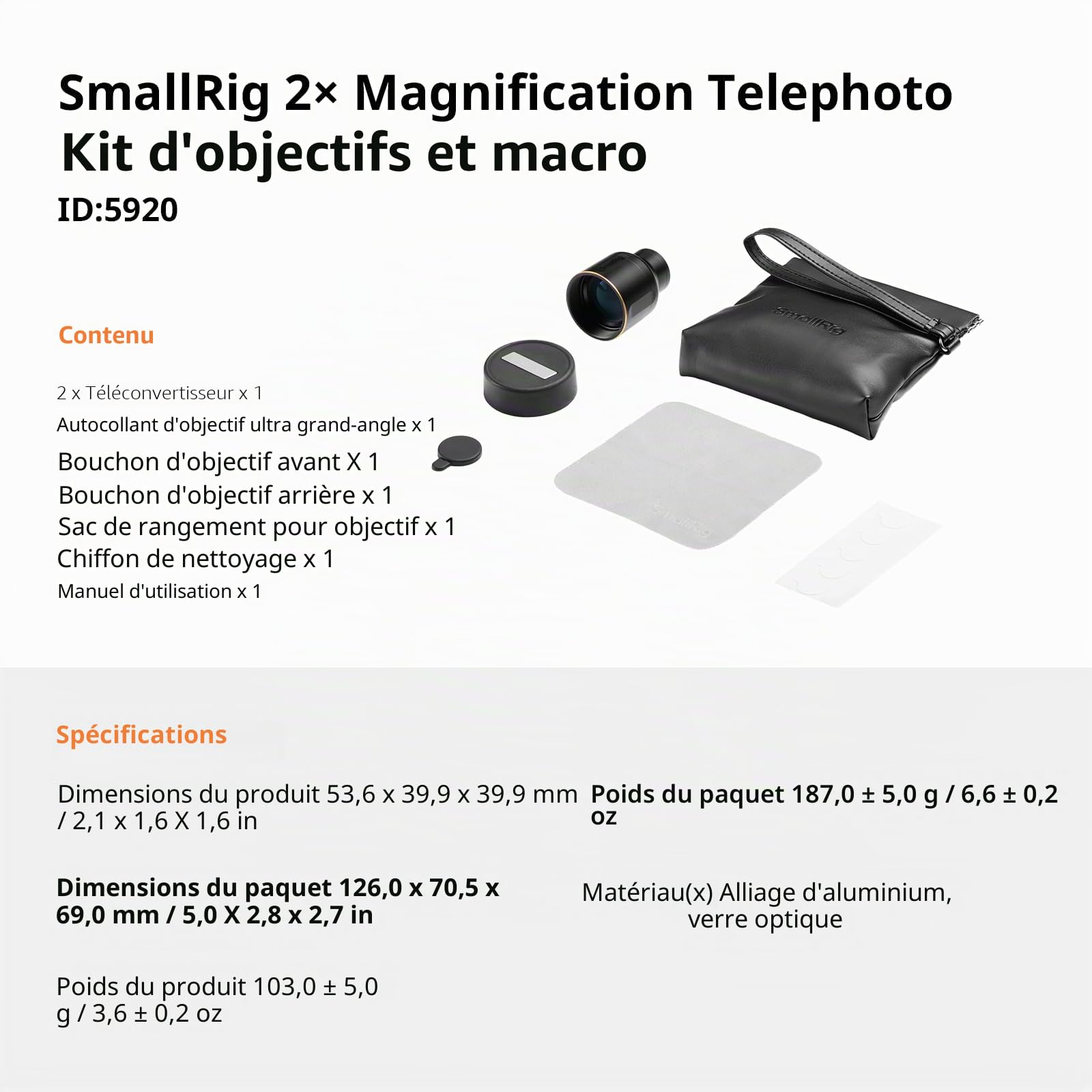 SMALLRIG 5920 Lot de 2 objectifs téléphoto pour iPhone 17/16/15 Pro Max, 2 lentilles de Magnification HD avec monture en T pour coque de téléphone, compatible avec smartphone 4x/5x/8x