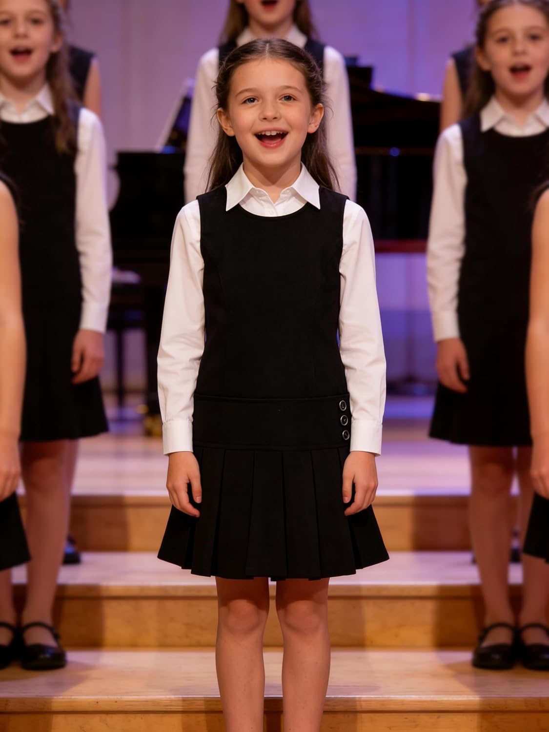 Bienzoe Girls School Uniform Jumper: Stretch Fit Pleated Hem Kids Sleeveless Dress - Image 3