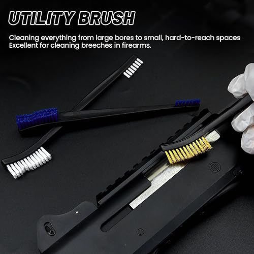 Miniatura 13 de Kit de limpieza para armas en caja grande, suministros de limpieza 4 en 1 incluye cepillos, parches, hisopos, paño sin pelusa, suministros altamente