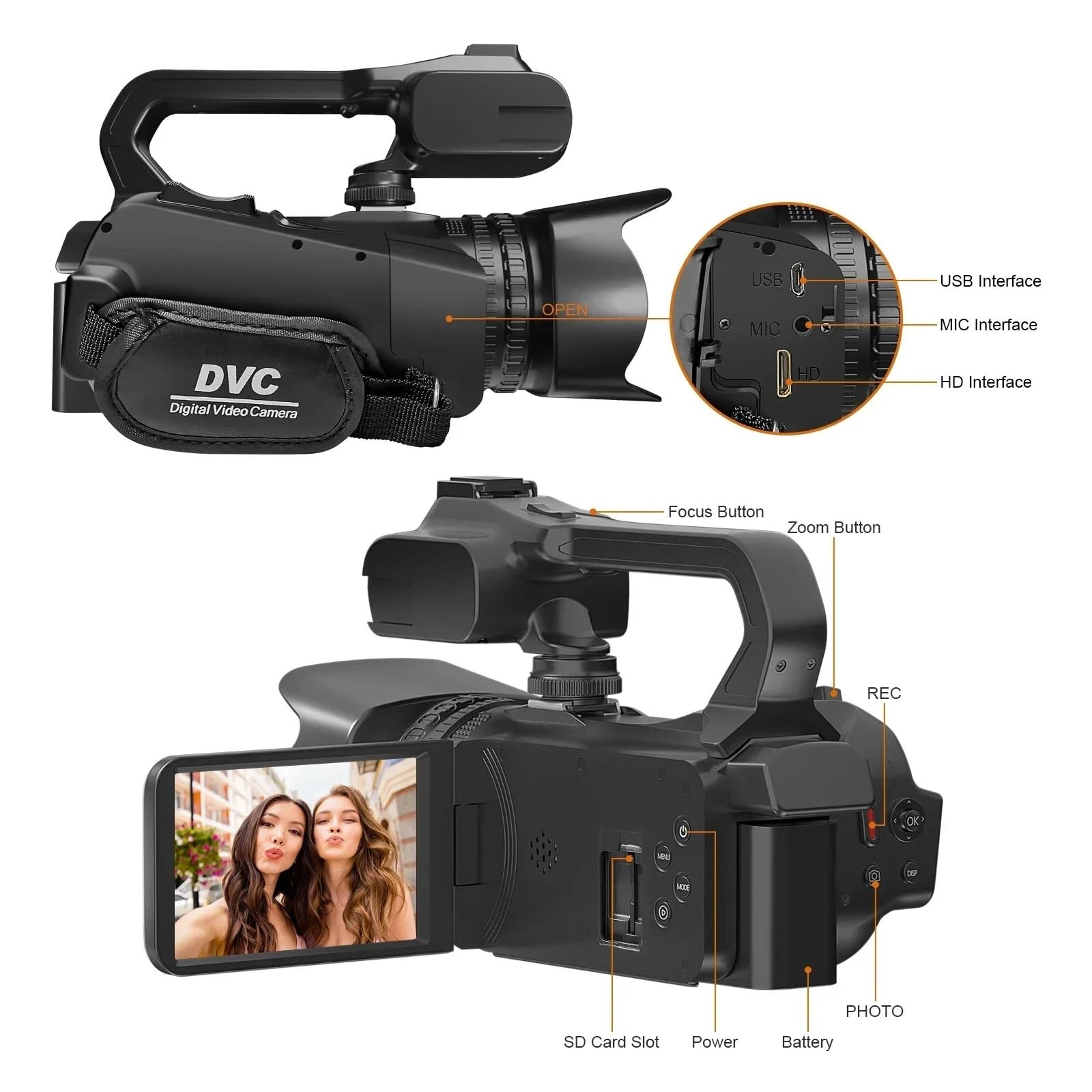 Videocamere Professionali Ultra HD 6K for la Fotografia, videocamere con Zoom Digitale 18X for Streaming Live, registratore for vlog da 64 MP(with Mic)
