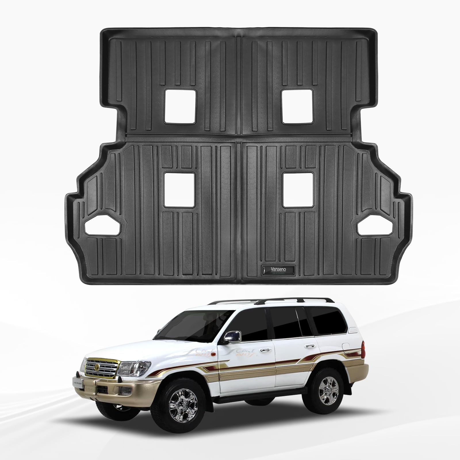 Vanseno Car Trunk Mat Compatible for Toyota Land Cruiser LC100 2003-2016 7-Seats Left Hand Drive Cargo Liner Accessories All-Weather Waterproof Rubber Mat Protector Black