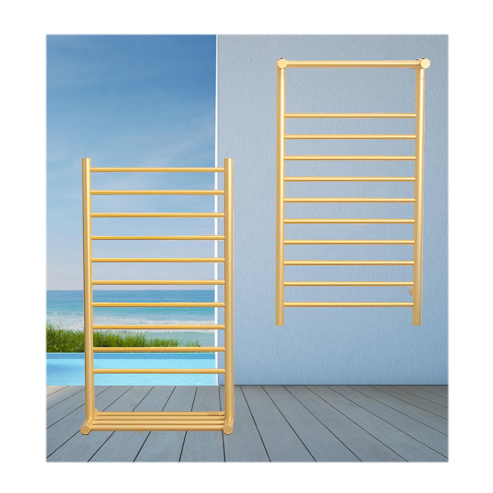 Handtuchheizkörper Elektrisch Freistehend & Wand,Handtuchhalter Elektro Energieeffizienz Thermostat,Edelstahl Handtuchwärmer Badheizkörper Elektrisch,Brushed Gold,Plug in