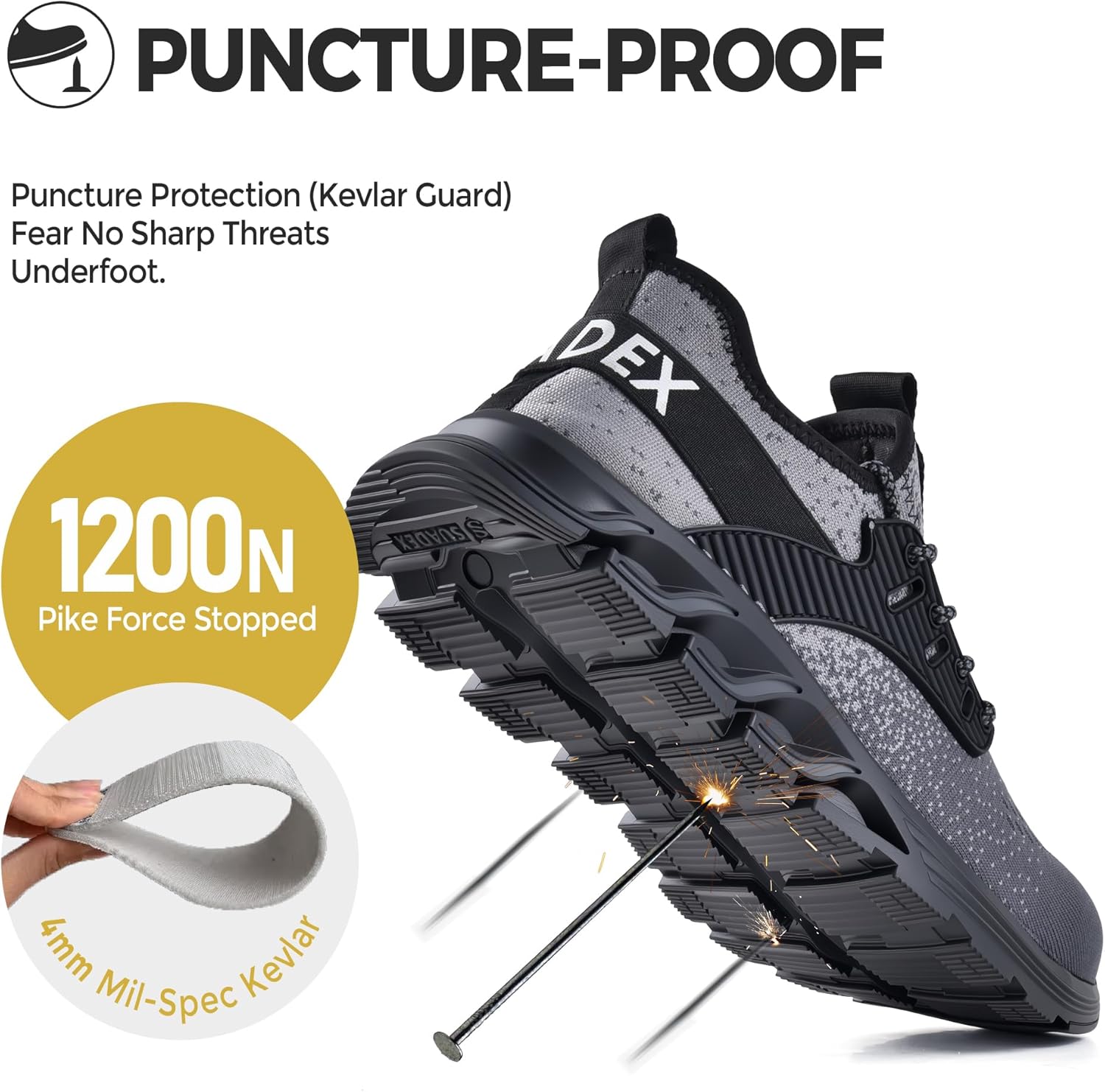 SUADEX Steel Toe Sneakers for Men Women Indestructible Work Safety Shoes Lightweight Comfortable Slip Resistant Composite Toe - Image 5