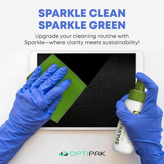 Sparkle Anti-Reflective Eco Friendly Lens Cleaner Spray Kit | (2x) 1oz Glasses Cleaner Bottle + (2x) Microfiber Cloth for Eyeglasses, Lenses, Screens and Sunglasses Cleaning Kit (4 Piece Set)