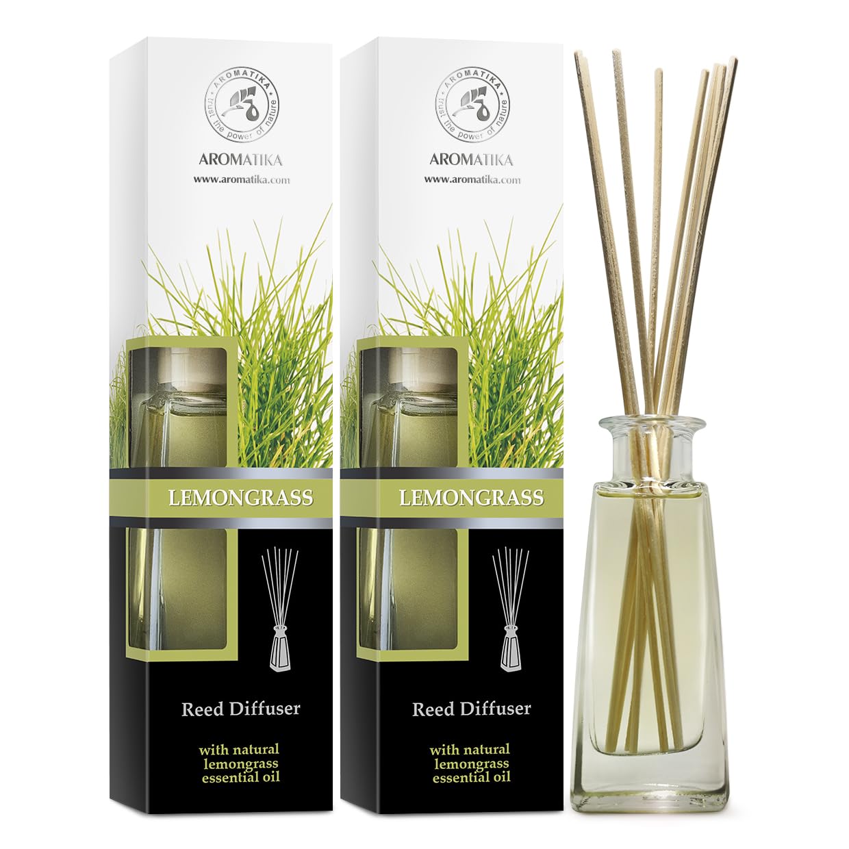 Aromatika Trust The Power Of Nature Multi-Coloured Aromatika Lemongrass Reed Diffuser Set 2X100ml – Natural Lemongrass Essential Oil Room Diffusers With Sticks, Long Lasting Fragrance & Air Freshener, Fresh Citrus Aromatherapy Scent For Home & Office