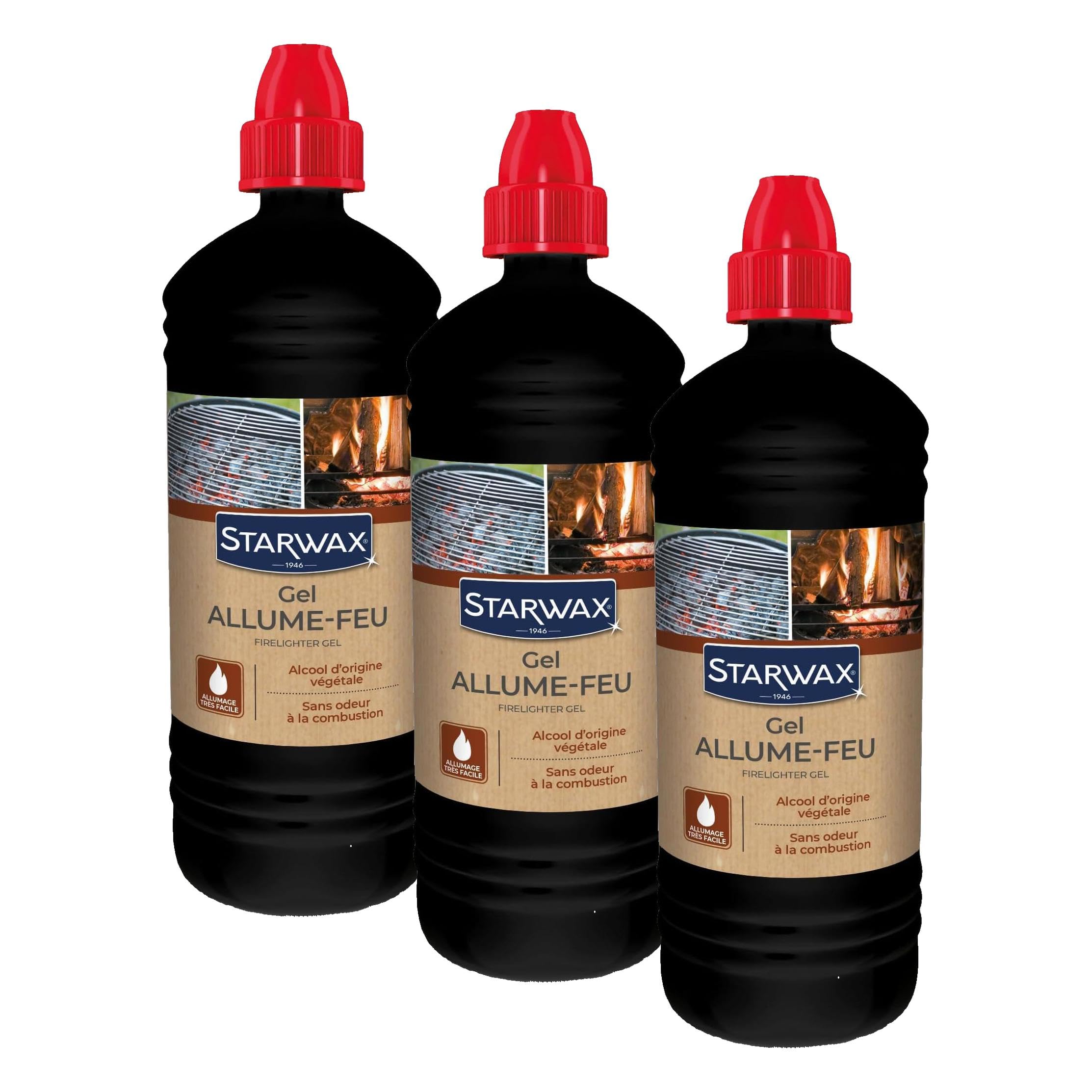 Gel allume-feu efficace Starwax 850ml alcool végétal pour charbon bois et insert