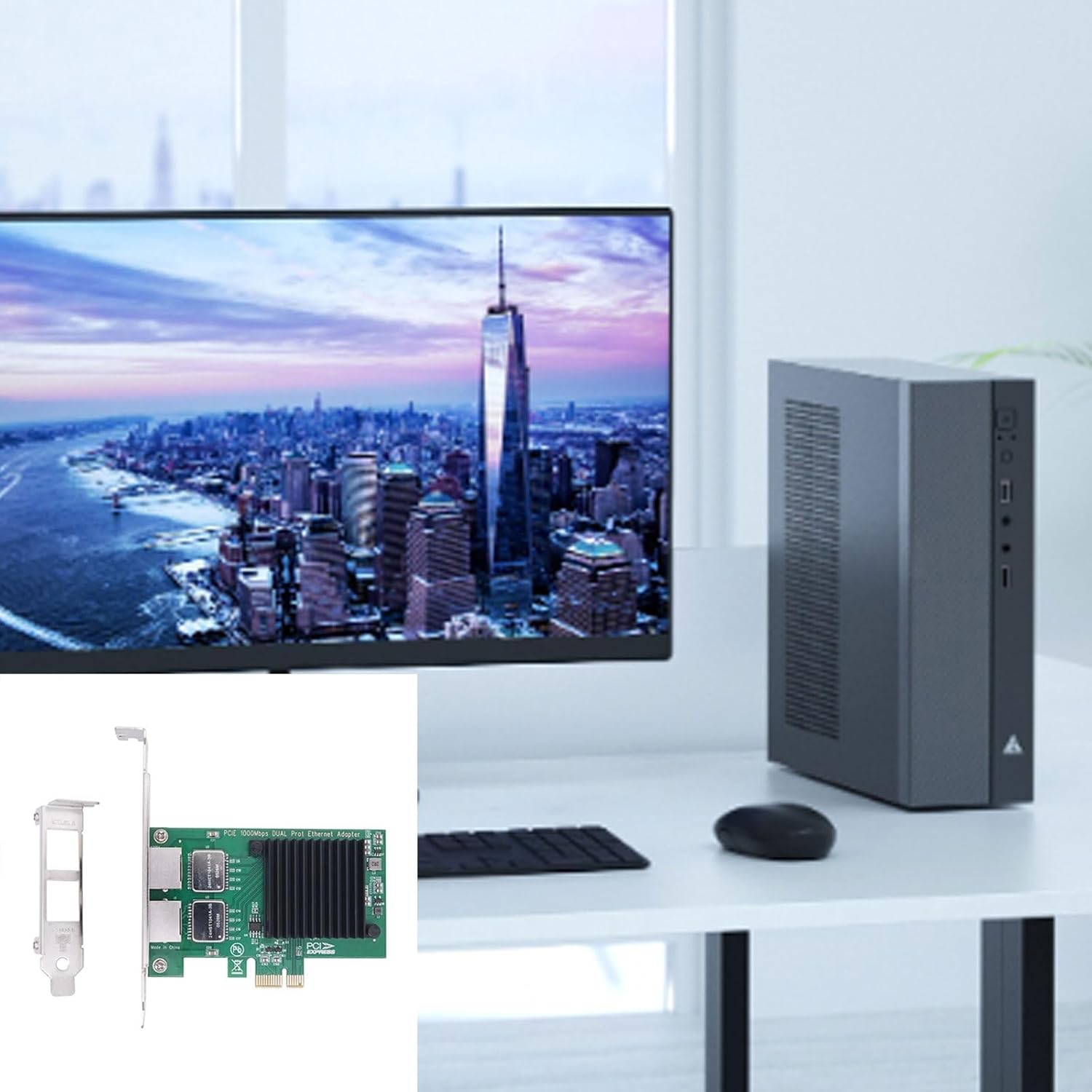 2ポートPCIE 1X I350T2チップ10/100/1000Mbpsカード2xポートサーバーギガビットネットワークPCIEイーサ