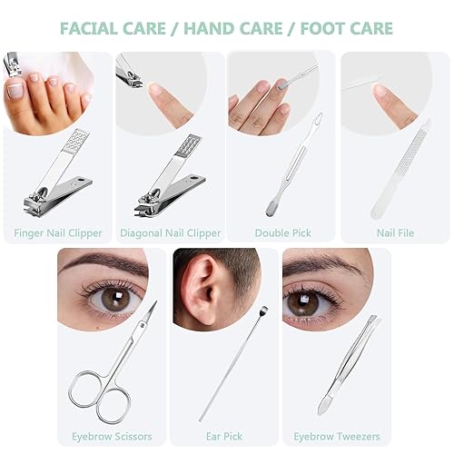 Miniatura 5 de Leriton Juego de 30 juegos de manicura, cortaúñas, kit de pedicura 7 en 1, herramientas de cuidado de uñas, juego de pedicura profesional de acero