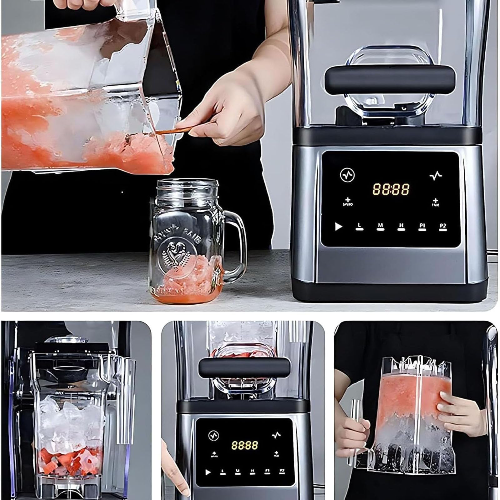 Ice Slush Machine - Mini licuadora silenciosa para batidos, cócteles y té helado, potencia máxima de 1800 W con caja de sonido