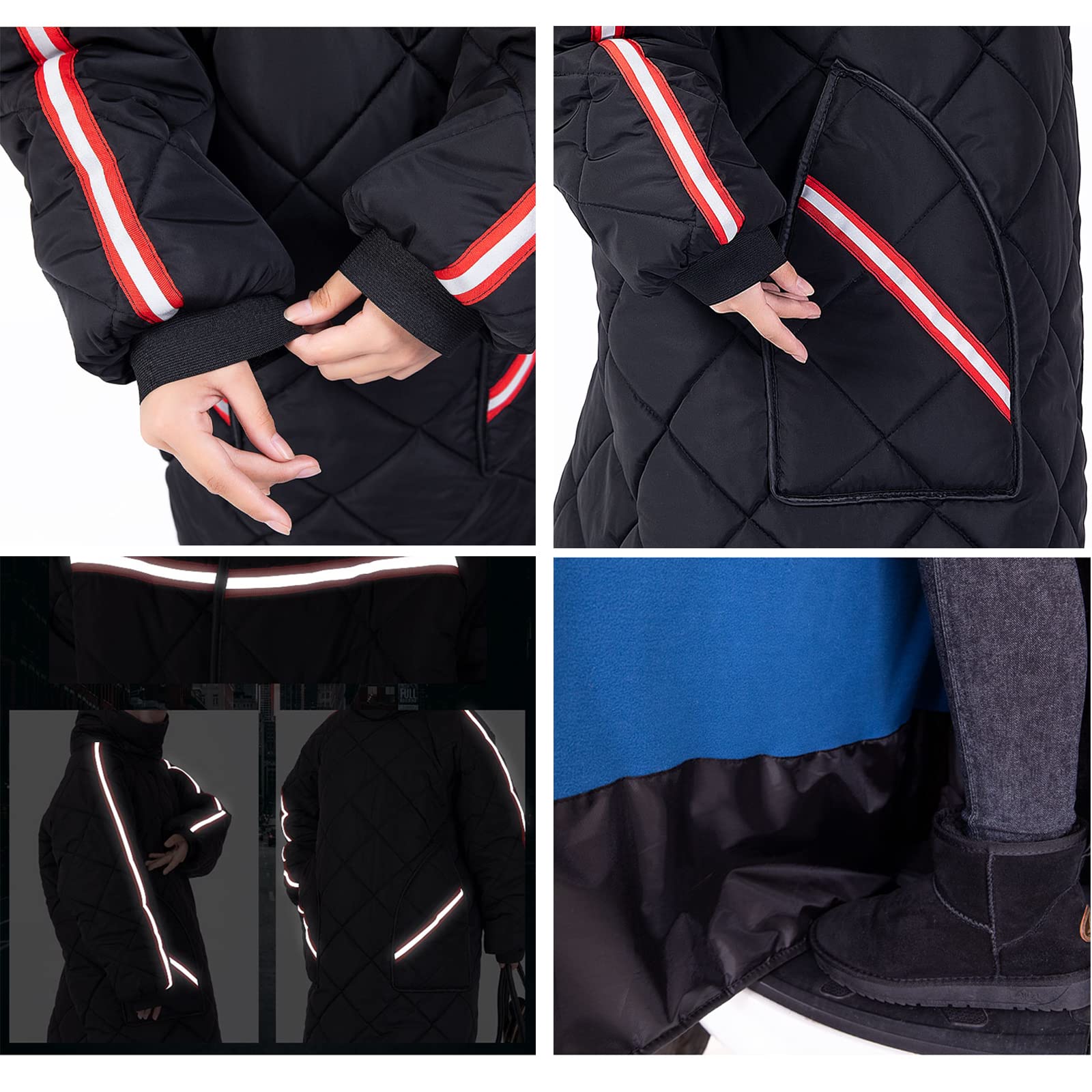 TEMKIN Manta para Silla de Ruedas Ropa Abrigada Invierno a Prueba de Viento e Impermeable de la Cabeza a los pies para sillas de Ruedas, Motocicletas y Bicicletas,Negro,L