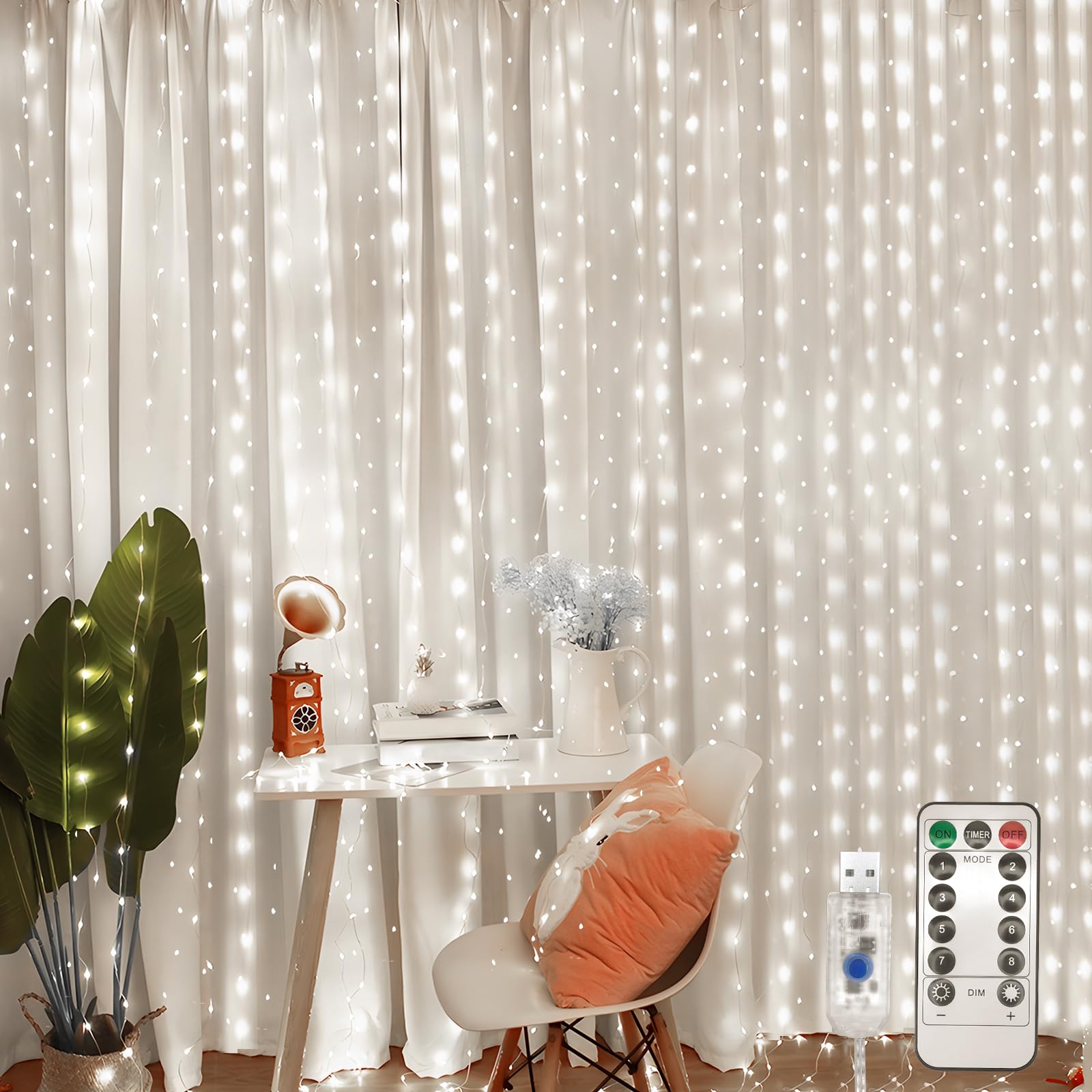 Jsdoin Lichtervorhang,3.6x3m 360leds Lichterketten Vorhang Lichterkettenvorhang 8 Modi mit Timer für Lichterkette Fenster Innen Außen Deko,Weihnachten Party, Zimmer, Schlafzimmer, Hochzeit (Kaltweiß)