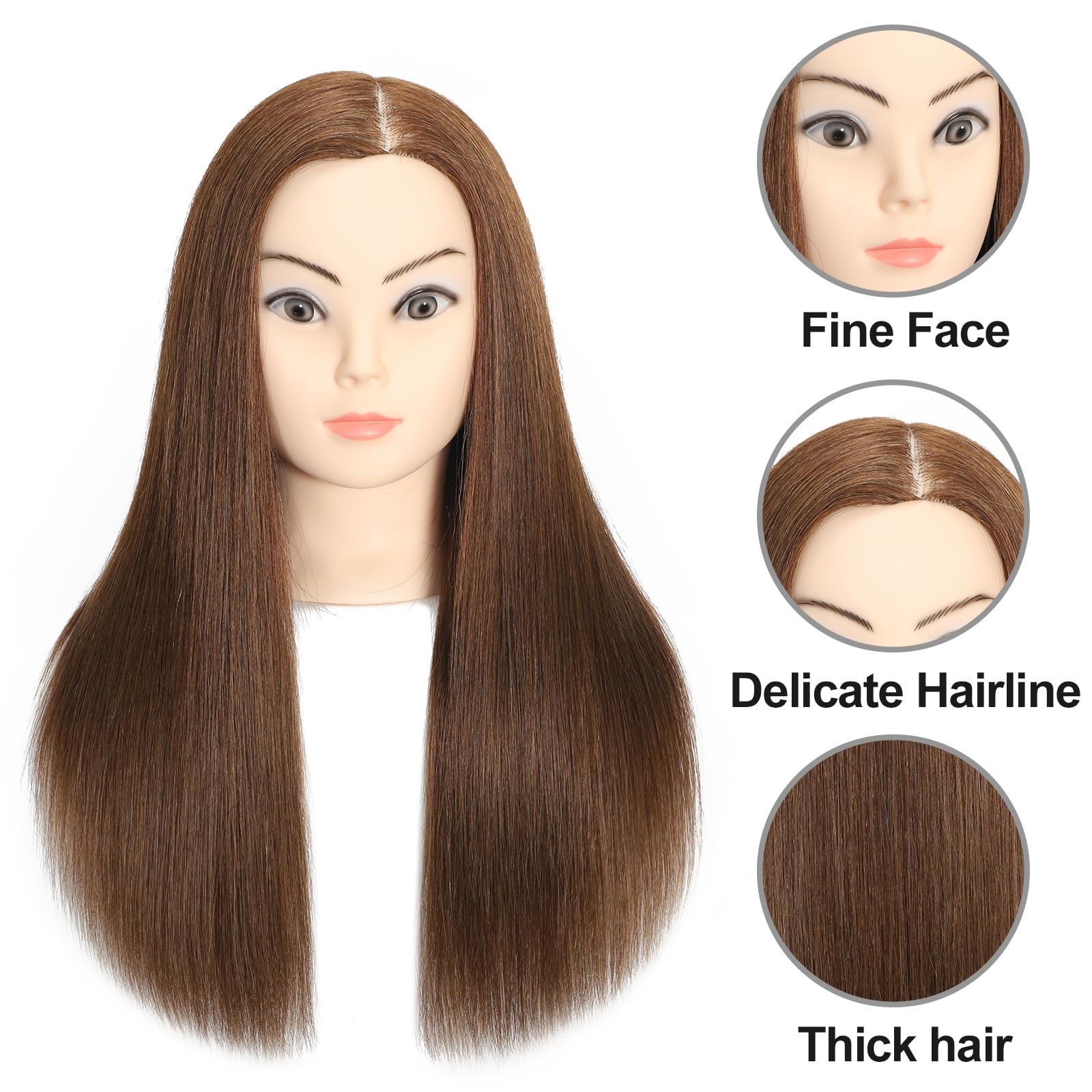 VEELTRAS 18"-20" Training Head with 70% Human Hair Mannequin Head Styling Head Professional Doll Head with Free Clamp (Brown) - Image 3