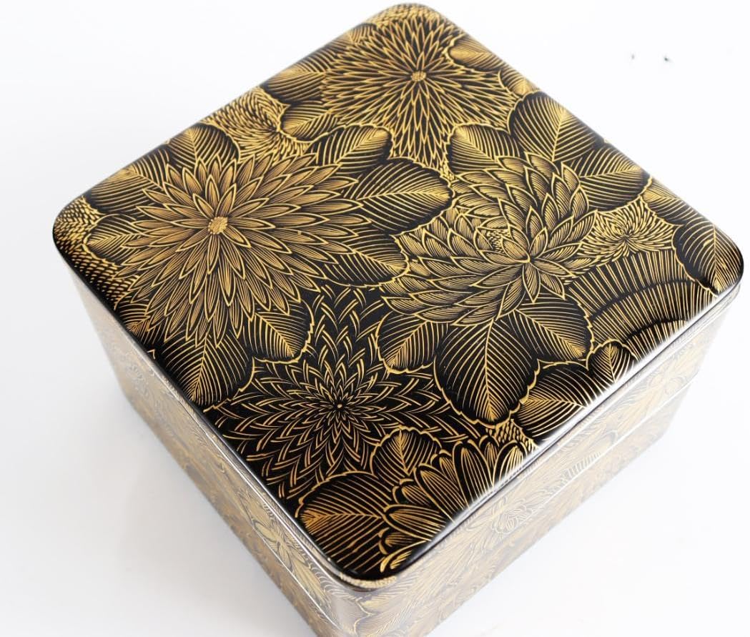 総菊蒔絵 沈金蒔絵 二段重箱 漆器 和モダン