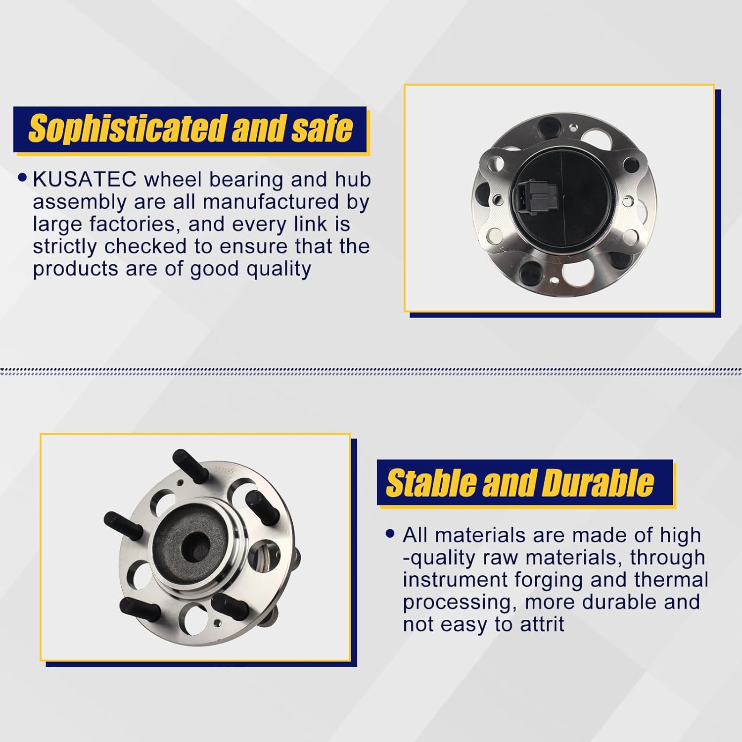 KUSATEC 512495 Rear Wheel Bearing and Hub Assembly Compatible with 2014-2019 Kia Soul EV, 5 Lug Bolts w/ABS