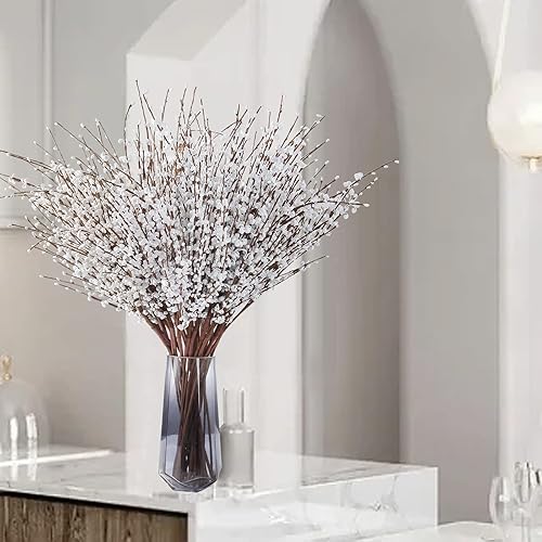 Miniatura 5 de IVITA 10 tallos de 29.5 pulgadas de largo para flores de jazmín de invierno, flores de imitación, decoración de bayas, ramo de plantas falsas para