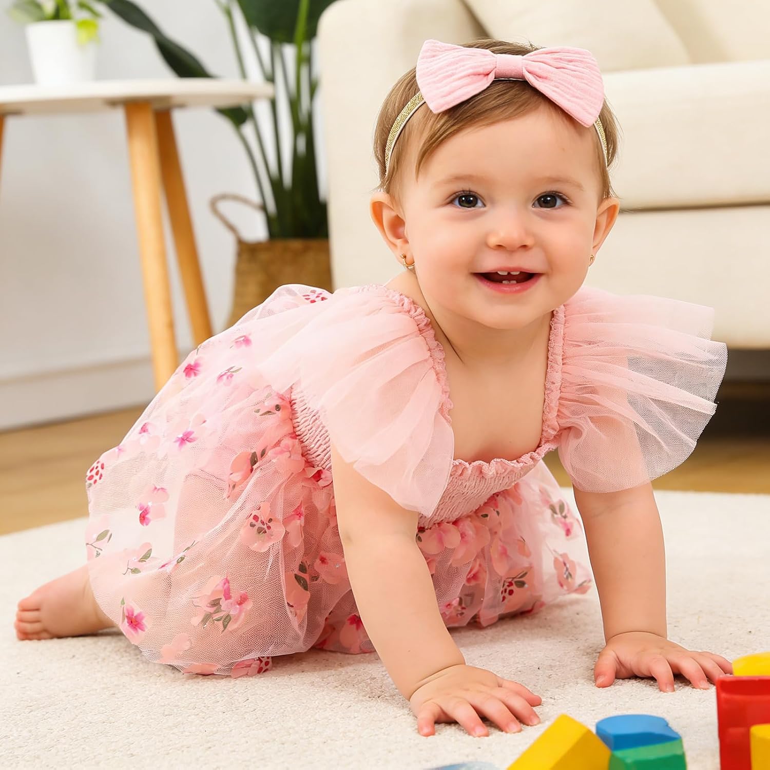 TITKKOP Baby Girl Tulle Romper|Newborn Summer Bodysuit|First Birthday Photo Shoot|Cake Smash Outfit for Infants 0-18M image 2