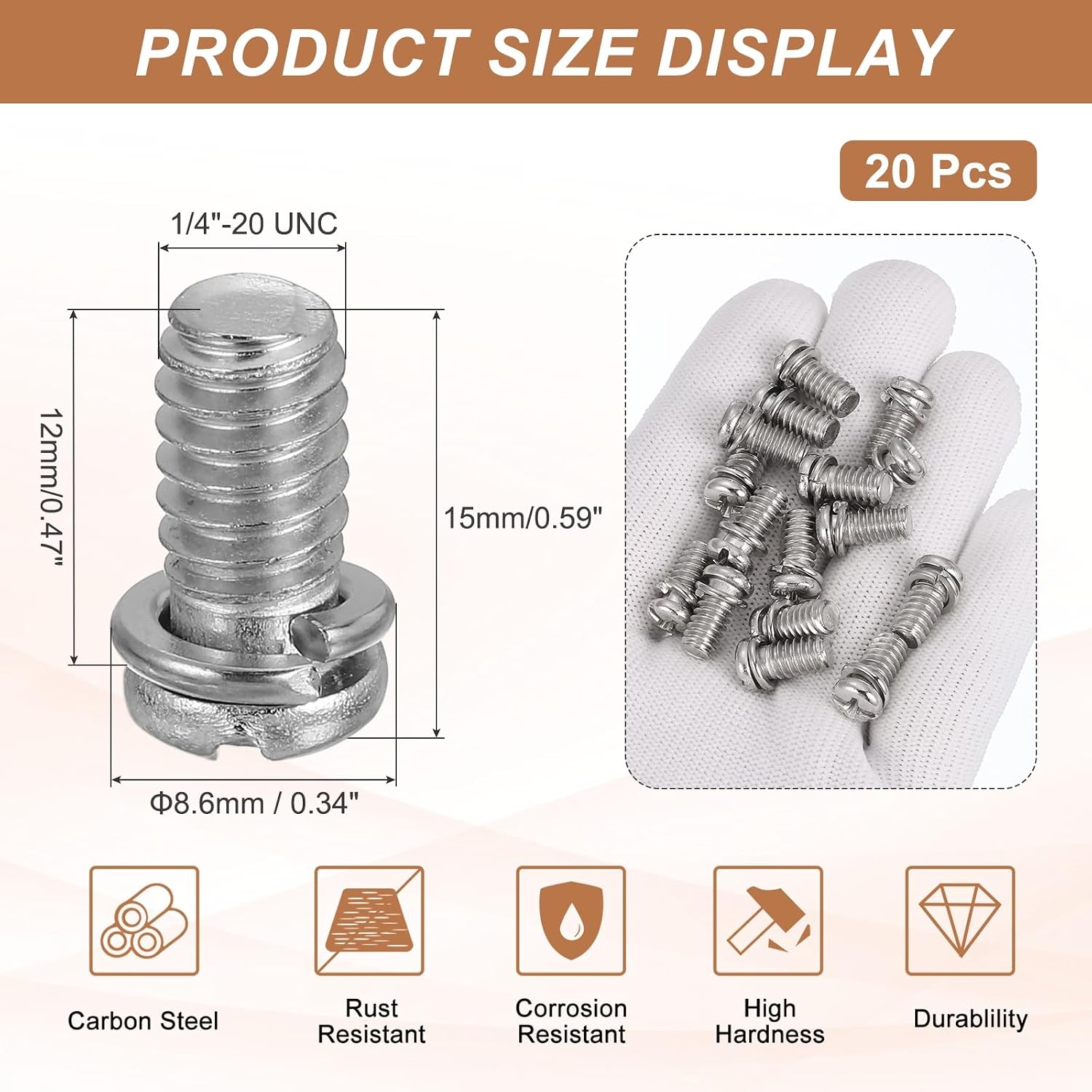 PATIKIL 20Pcs Ceiling Fan Blade Screws, 1/4"-20 x 1/2 Carbon Steel Phillips Pan Motor Replacement Screw for Lighting Ceiling Fan, Silver