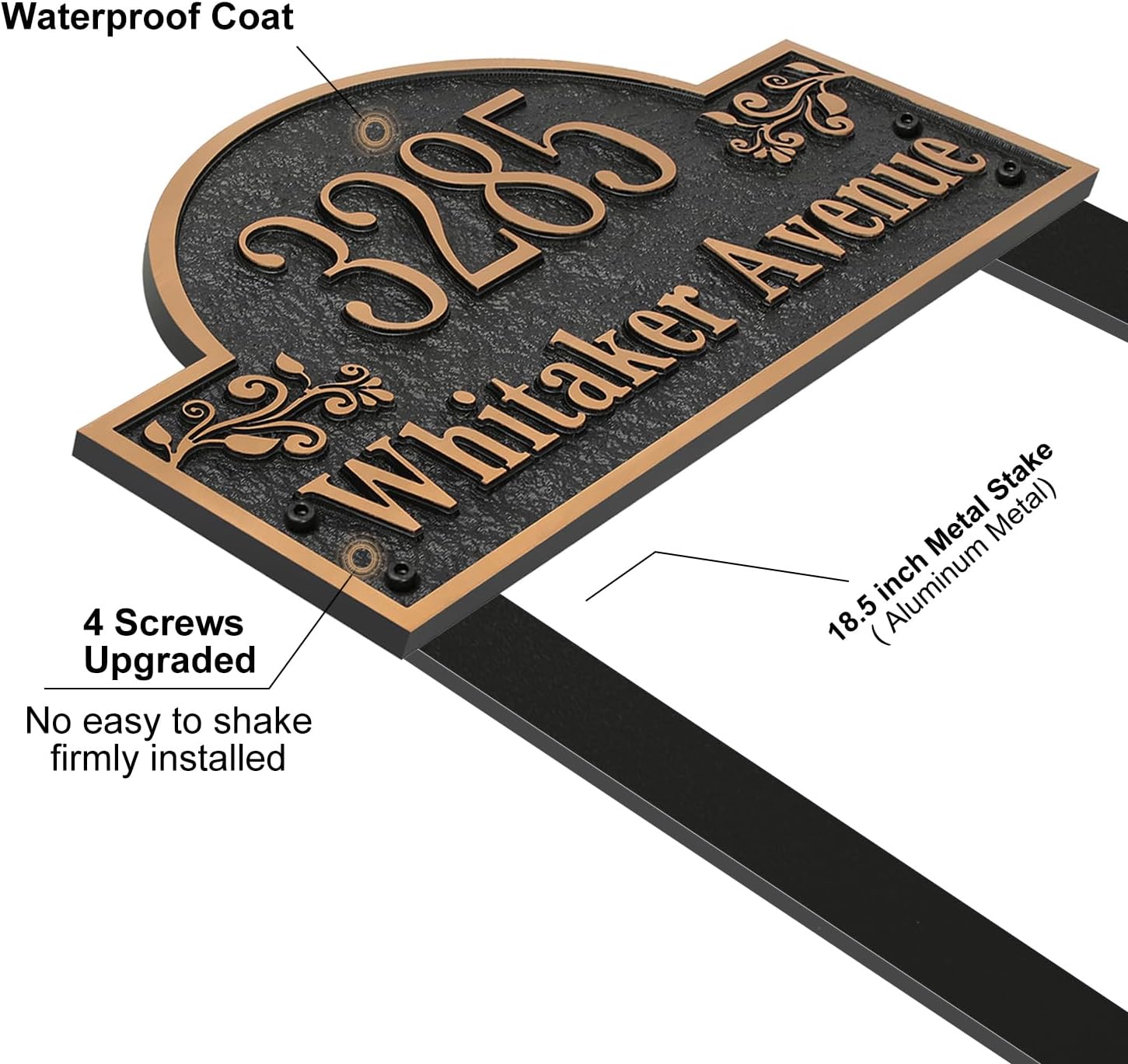 Lawn Address Sign Plaque LARGE OPTION - 13.4'' x 8.11'' Personalized Address Plaque,House Number Plaque Sign for Lawn,Yard,Ground,Driveway,Garden Engraved with Metal Stakes (Style 5)
