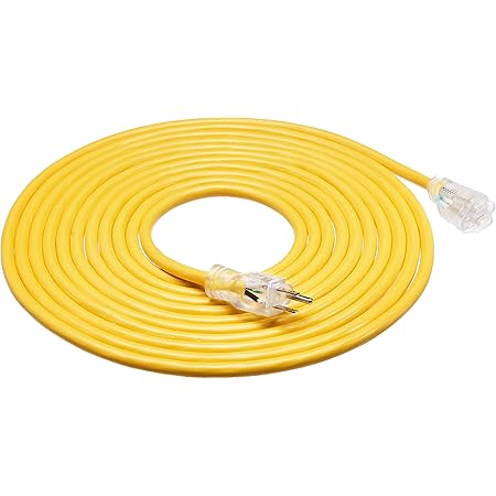 Amazon Basics 12/3 Heavy Duty SJTW Lighted Extension Cord, Yellow, 25 Foot