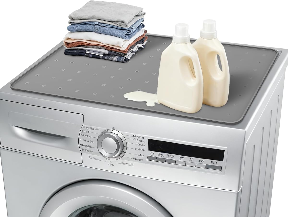 Washer Dryer Countertop 26"x18" – Silicone Topper Mat for Front Load Machines | Creates a Laundry Folding Station & Protects from Spills, Scratches & Noise 1 Pack(Grey)