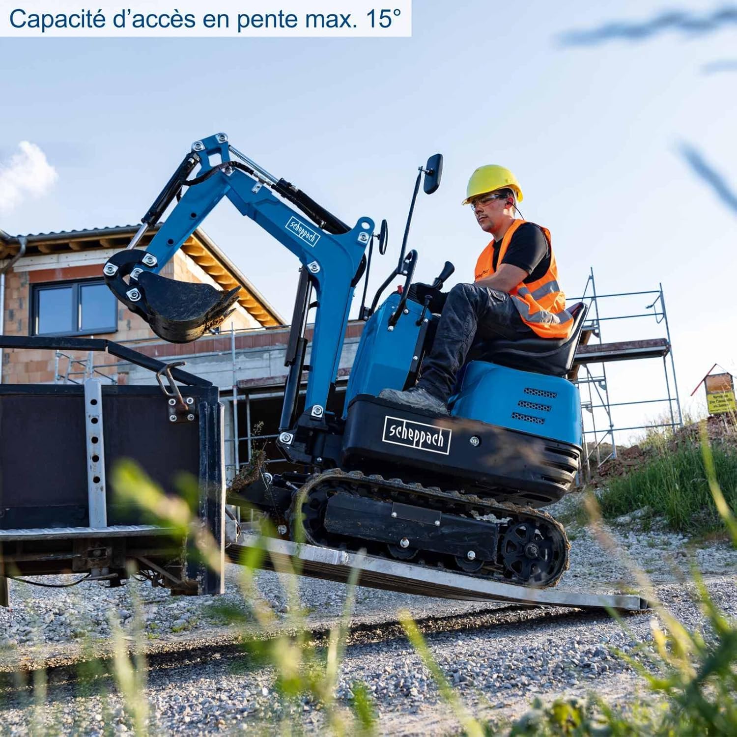 Excavator on a 15-degree slope