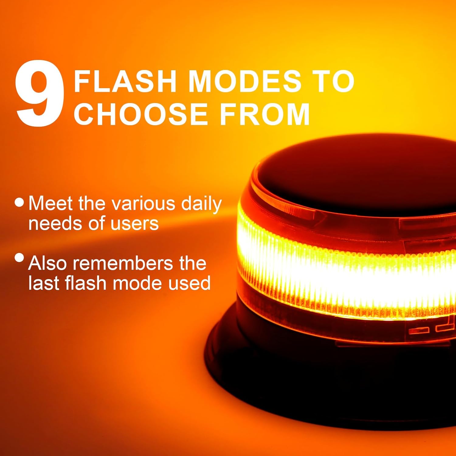 AnTom Solar LED Amber Strobe Light, Rechargeable 360° Flashing Warning Beacon Light with 9 Modes, Magnetic Base Waterproof for Vehicles, Trucks, and Outdoor Emergencies