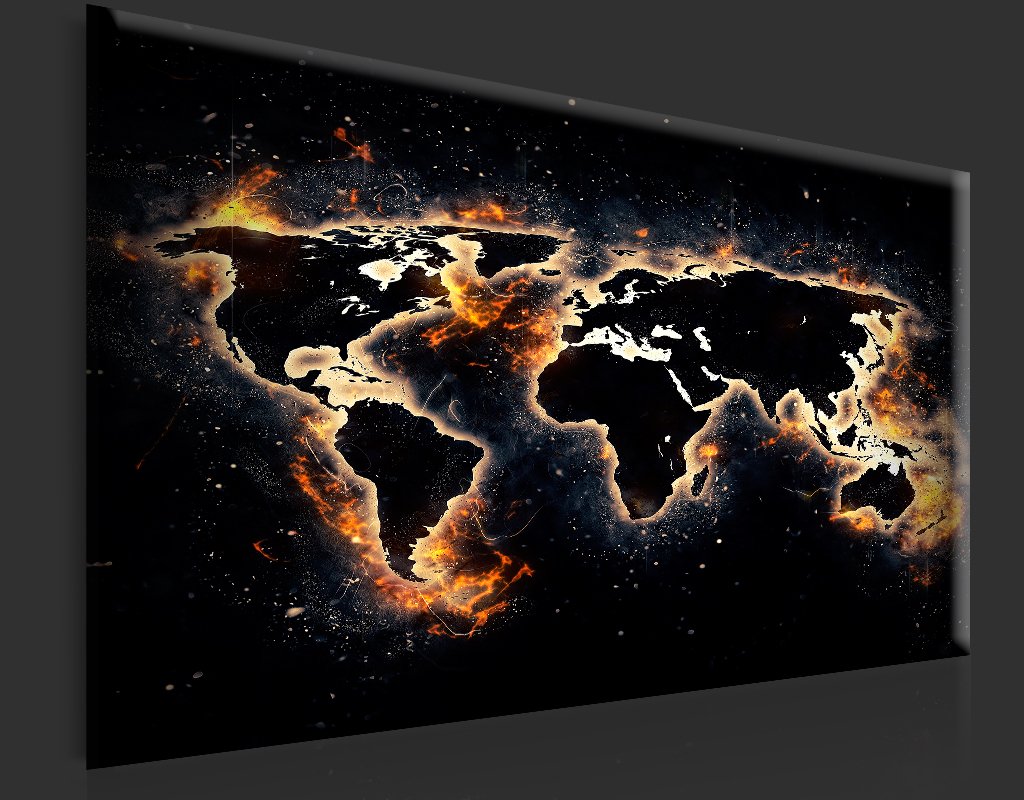 murando Schilderij op vlies canvas Wereldkaart 120x80 cm Print Wandschilderij 1 delen Canvasfoto Print Wandfoto Kunstdruk Woonkamer Decoratie Wanddecor   World Map Continenten zwart goud k A 0490 b a