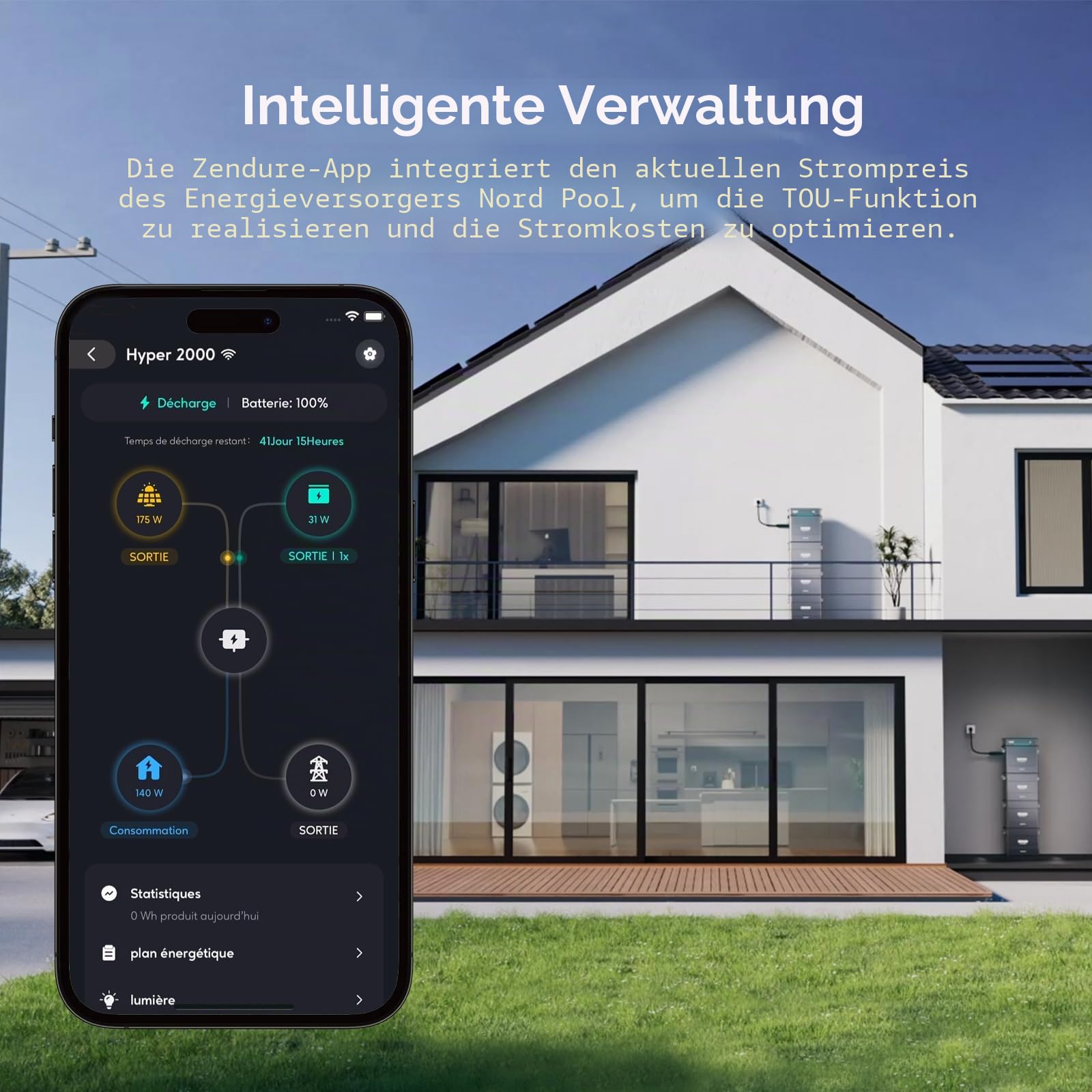 Zendure SolarFlow Hyper 2000, Balkonkraftwerk mit Solareingang von 1800 W, integriertem Hub (intelligente Steuereinheit) und Mikrowechselrichter, bidirektionale AC-Ladung von 1200 W