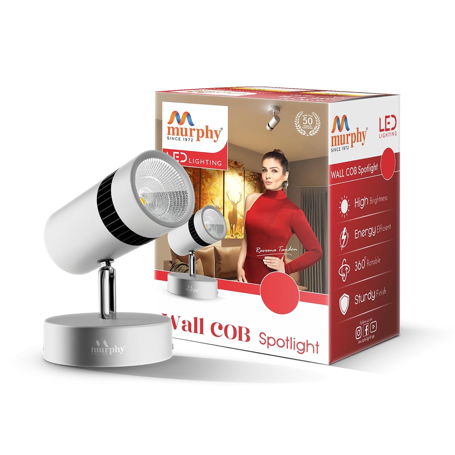 Murphy Aluminium 10W Adjustable Aliminum Led Wall Cob Surface Mounted Spot Light With 2 Years Warranty (Warm White, Pack O...
