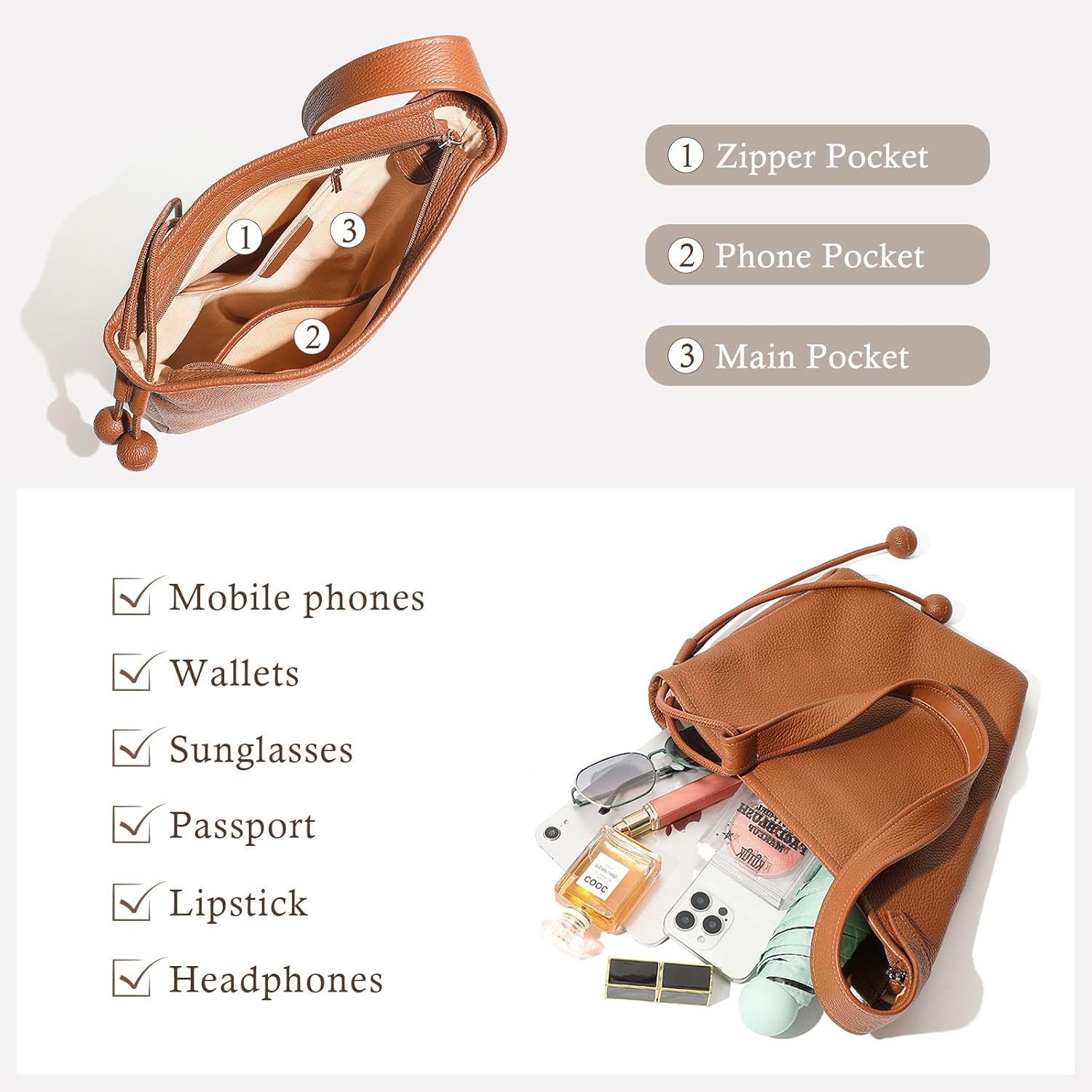 Hobo Bags for Women, Leather Tote Bag, Slouchy Shoulder Purse, Crossbody Handbags with Adjustable Strap - Image 4