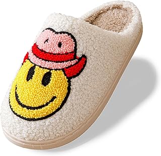 Smiley Face Slippers for Women,Retro Cute House Slippers Men,Memory cotton Preppy Slippers Warm Plush Slip-On for Indoor Slippers