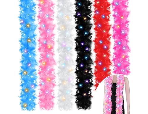 12 pcs Colorful LED Feather Boas Lights Boas for DIY Cosplay Craft Women Costume Party