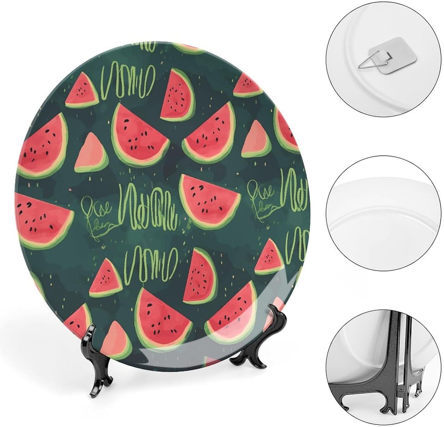 in A Melon Ceramic Plate 10inch Decorative Bone China Wall Hanging Ornament Plates Bohemian Style Dinner Plate with Display Stand Cabinet Display Plates for Home Art Decor