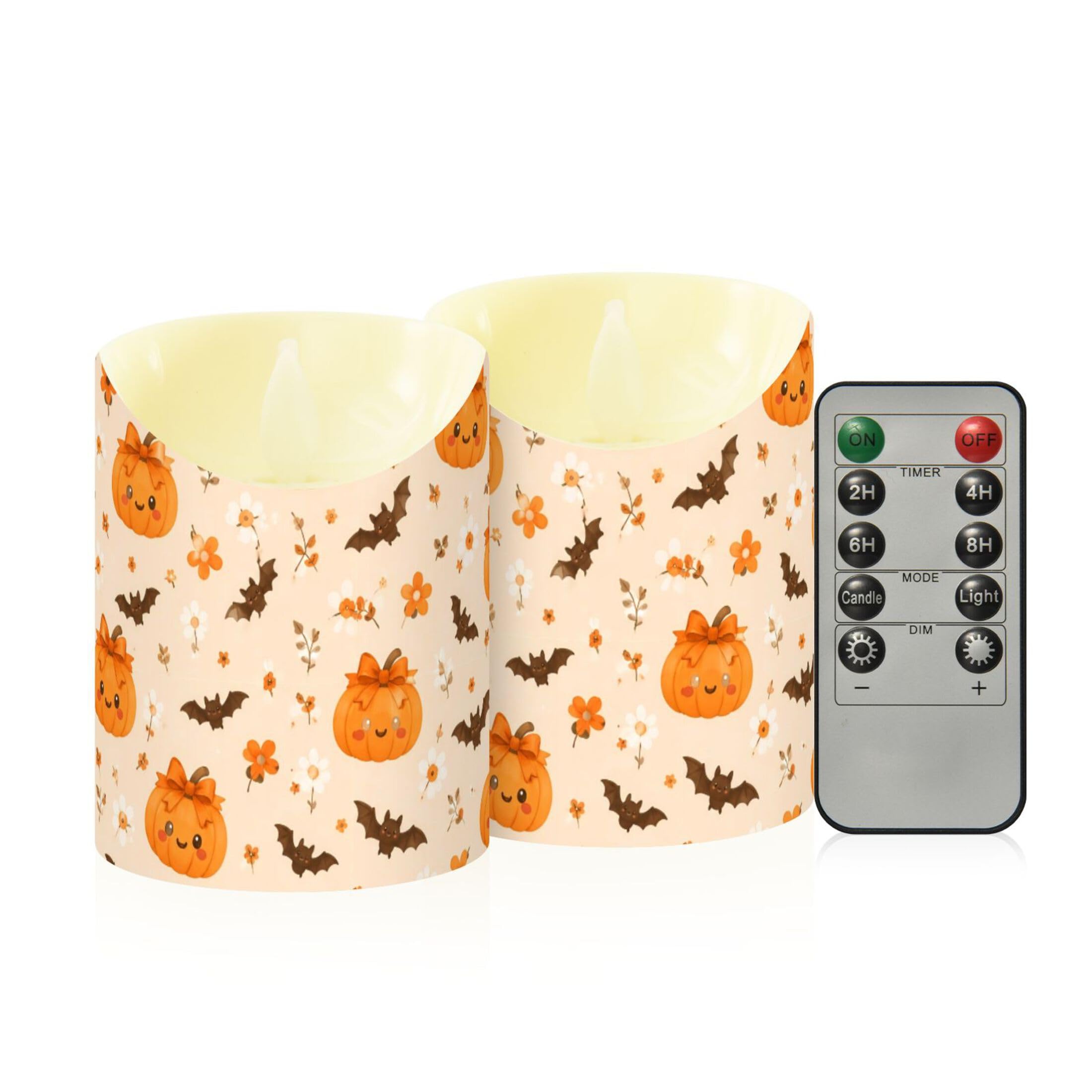 Fuauuyl Pumpkins LED Flameless Candles Flickering Plastic Pillar Candles Battery Operated Votive Candle with Remote Control and Timer, Home Decoration 2 Pack