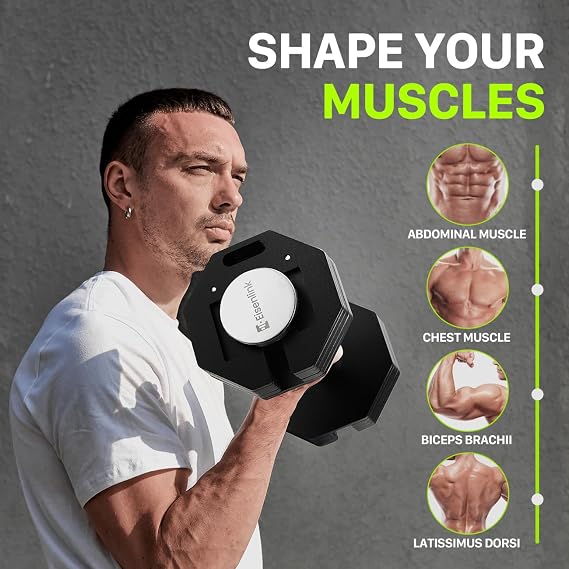 Eisenlink Adjustable Dumbbell 4-36kg Octagonal Dumbbell Set | Weight Set with Anti-slip Handle 2kg Increments Innovative Easy Safe Locking Mechanism for Fitness Home gym