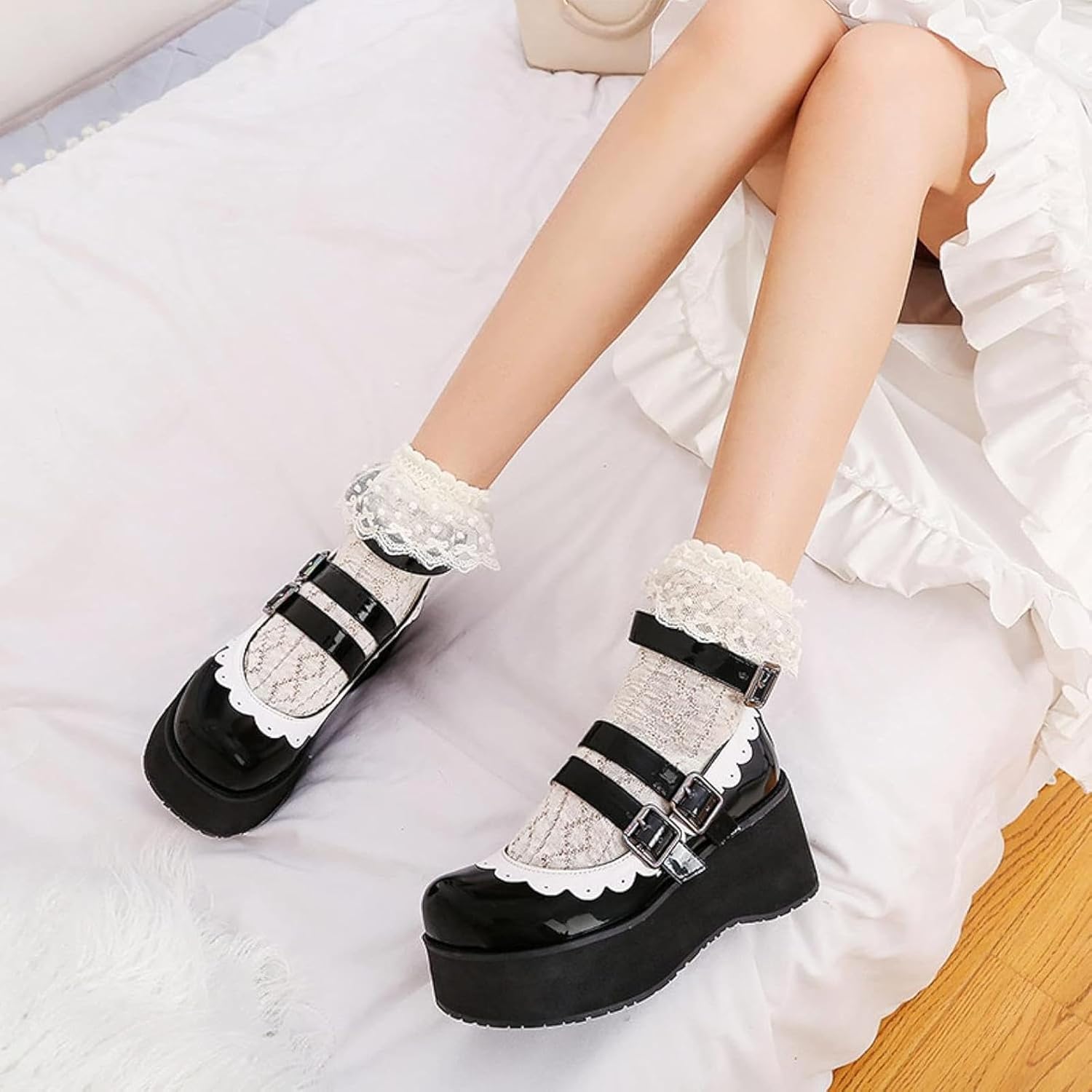 Women's Shock-Absorbing Platform Mary Janes High-Heeled Formal Shoes with Synthetic Leather Ankle Strap