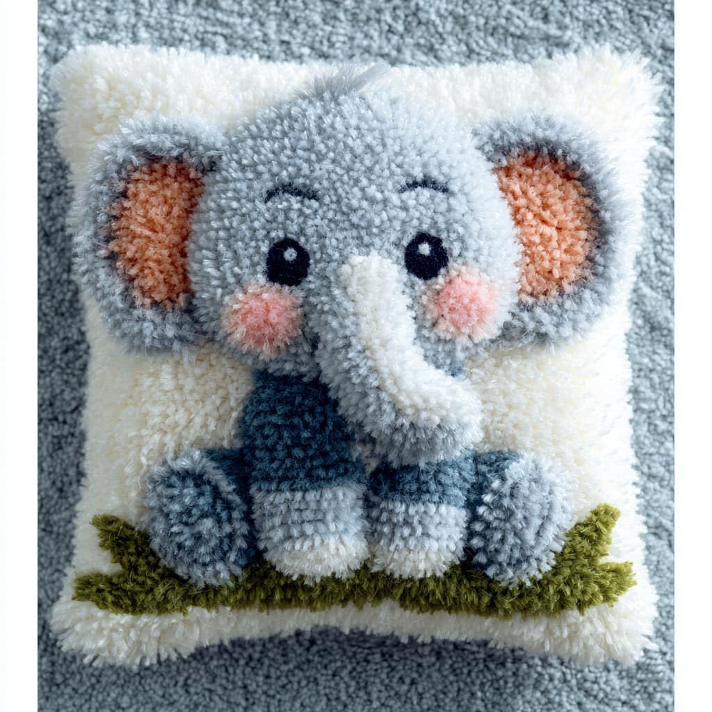Taxpy Latch Hook Pillow Kits, Animals Elephant Pre-Printed Latch Hook Rug Kits Cross-Stitch Embroidery Cushion Sofa Cushion Making Kits 43x43cm