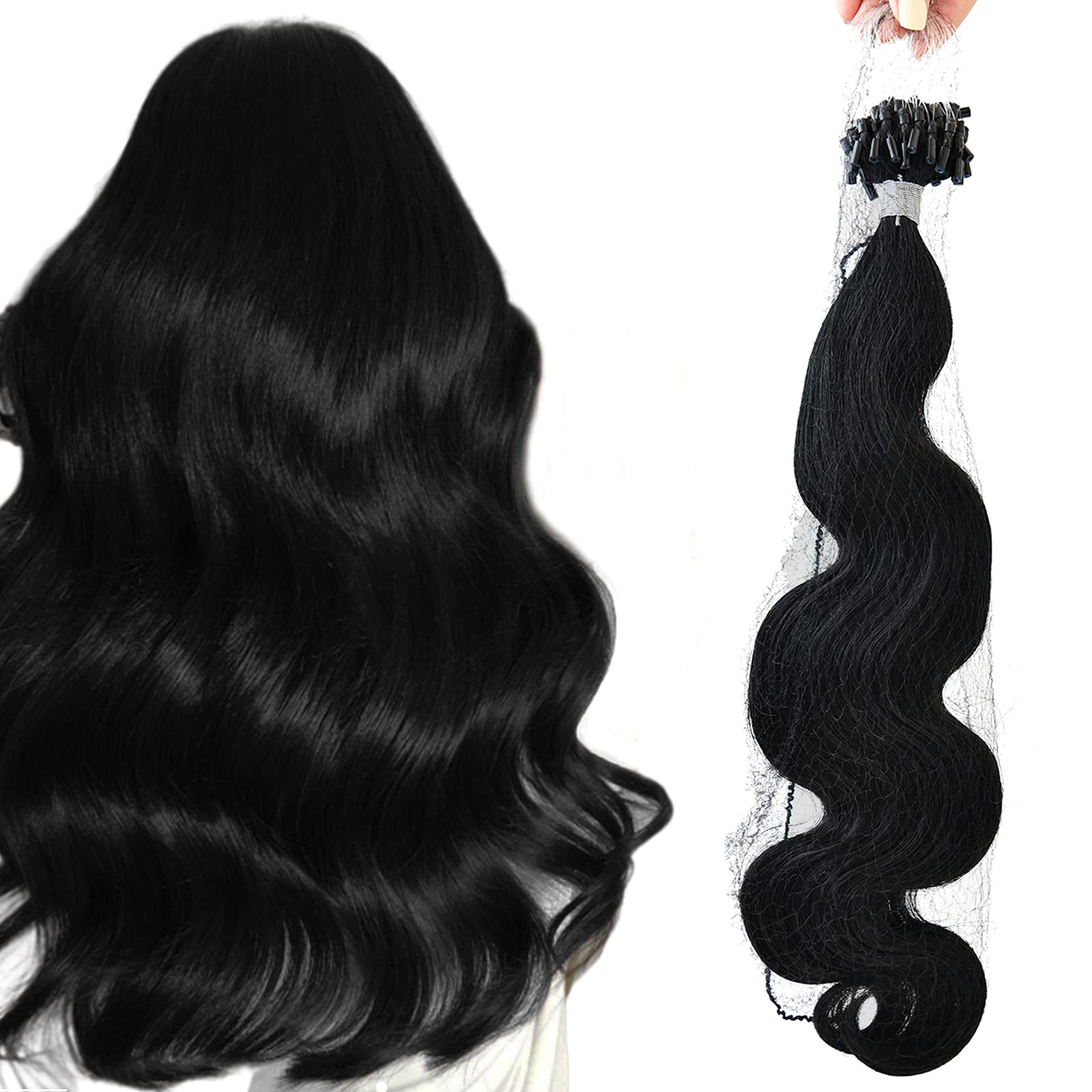 Amazon.com : Misslala 20 Inch Micro Loop Hair Extensions Wavy Microlink Hair  Extensions Human Hair Color #1 Jet Black Micro Beads Hair Extensions Body  Wave Hair Extensions Remy Soft 50G/50S Per Set :