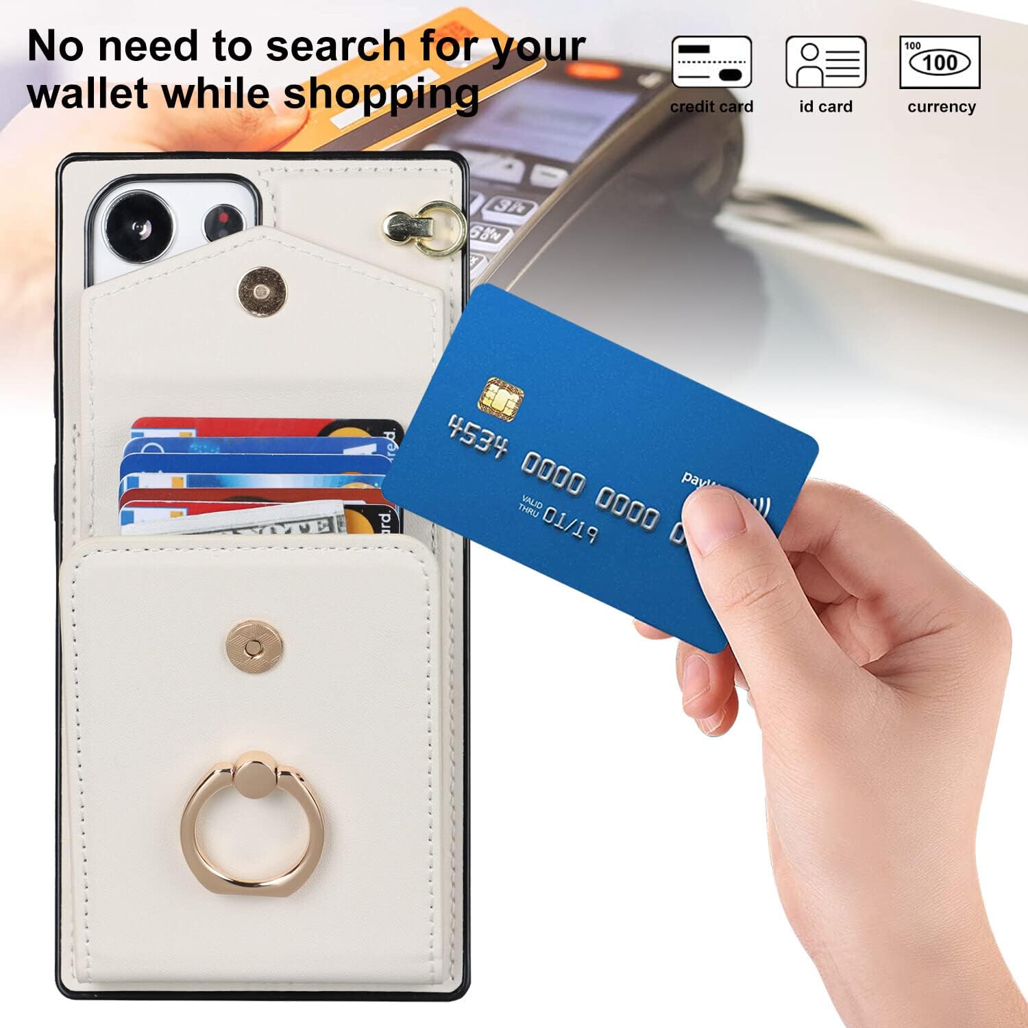 Phone Case for Samsung Galaxy S22 Ultra High-end Stylish Leather Accordion Card Holder,Wallet Phone Case, Anti-Drop Lanyard, Multi-Functional Ring Stand Case, Protective Leather Case.（White）