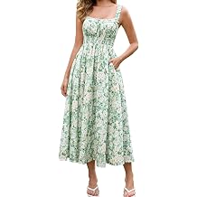 XinFSh Womens Summer Floral Corset Wedding Guest Midi Dress Square Neck Flowy A Line Vacation Long Sundress with Pockets